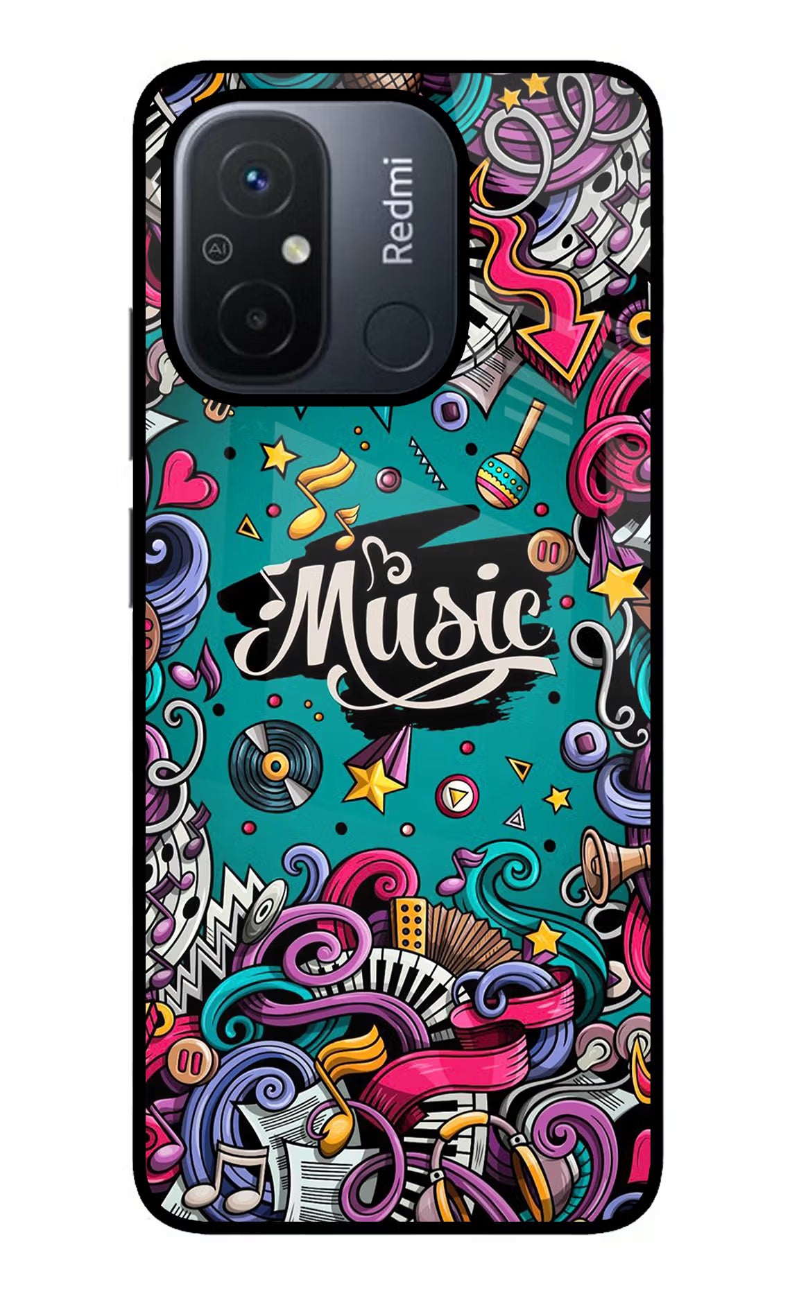 Music Graffiti Redmi 12C Back Cover - Music Graffiti Redmi 12C Glass Case Back Cover by Casekaro Music Graffiti Redmi 12C Glass Case Back Cover by Casekaro