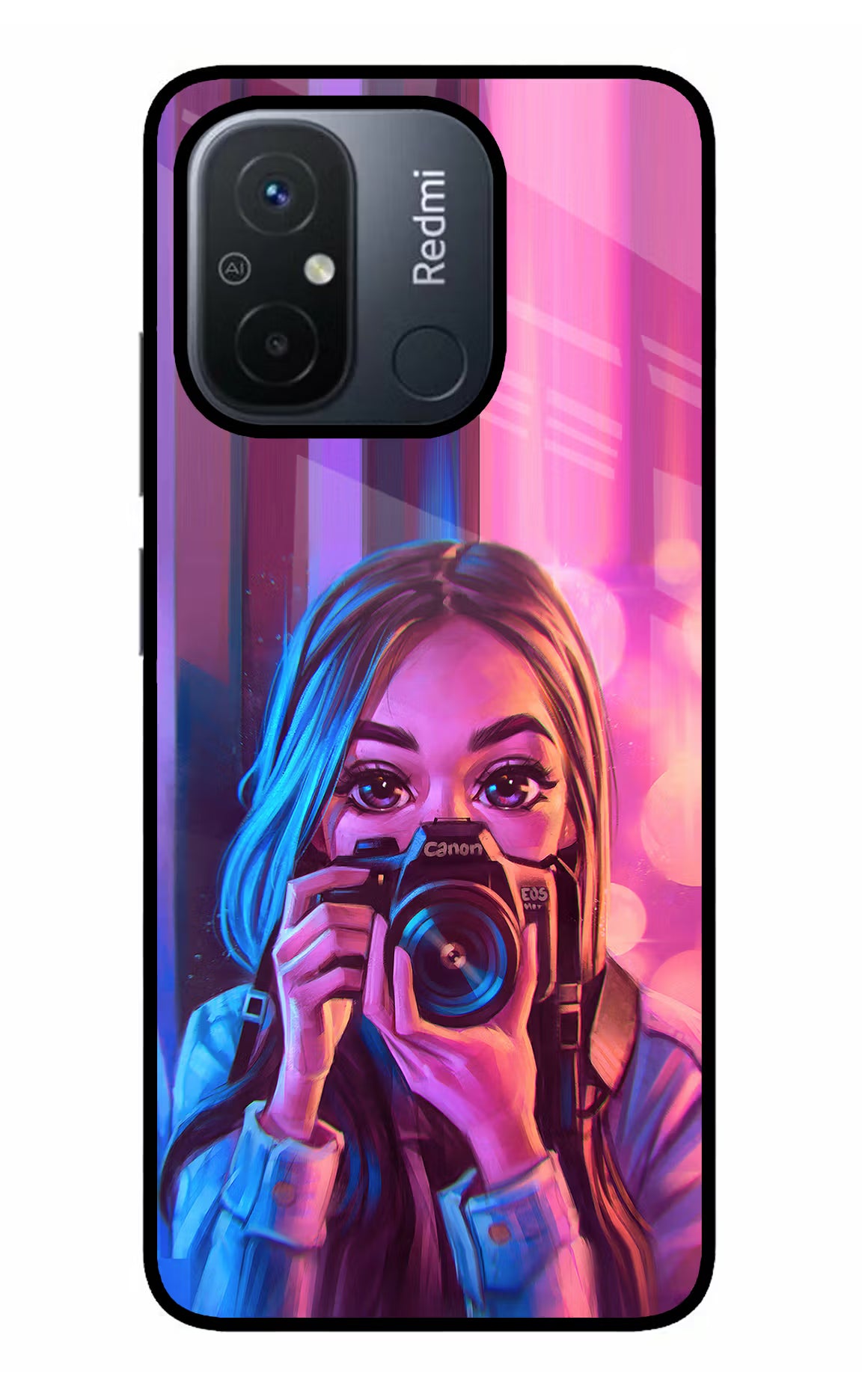 Girl Photographer Redmi 12C Glass Case - Girl Photographer Redmi 12C Glass Case Girl Photographer Redmi 12C Glass Case
