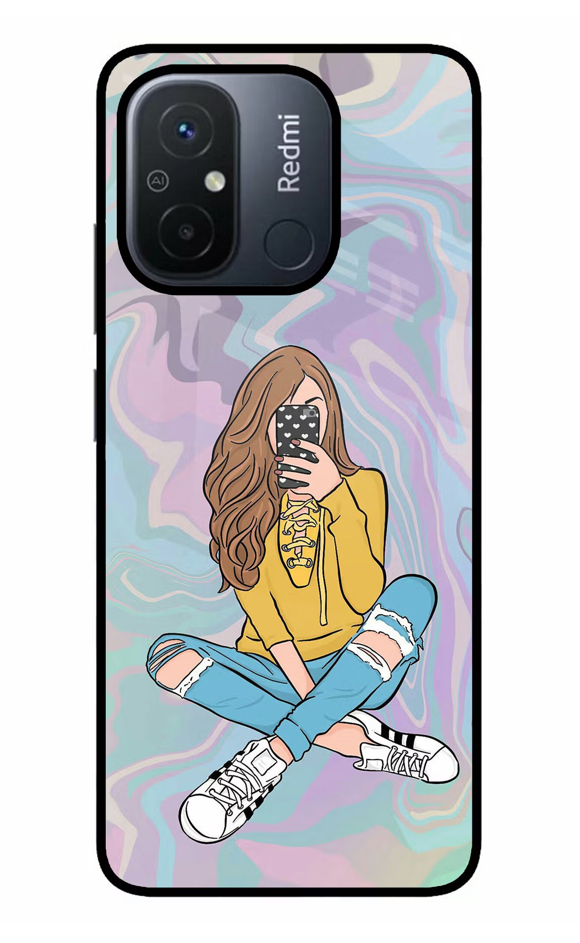 Selfie Girl Redmi 12C Glass Case - Selfie Girl Redmi 12C Glass Case Selfie Girl Redmi 12C Glass Case