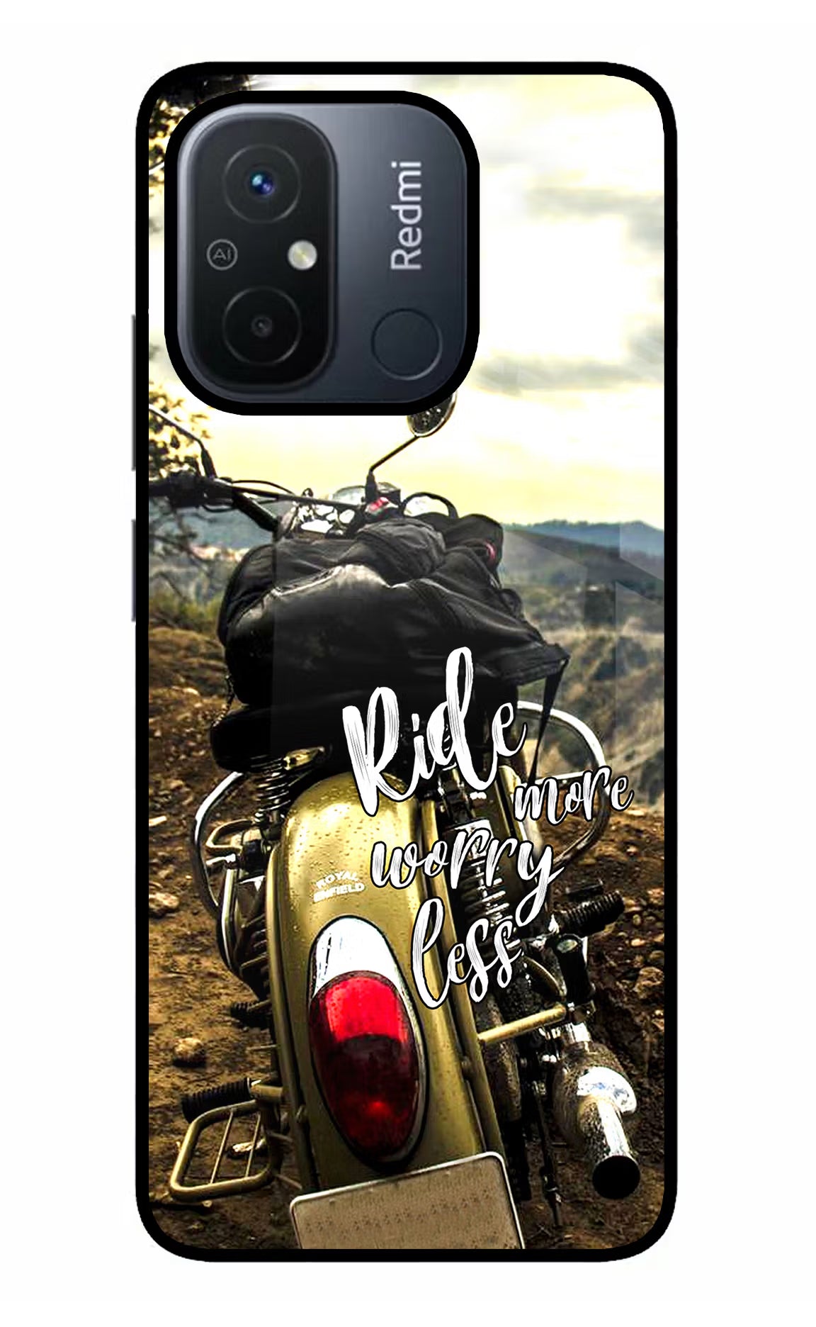 Ride More Worry Less Redmi 12C Back Cover - Ride More Worry Less Redmi 12C Glass Case Back Cover by Casekaro Ride More Worry Less Redmi 12C Glass Case Back Cover by Casekaro