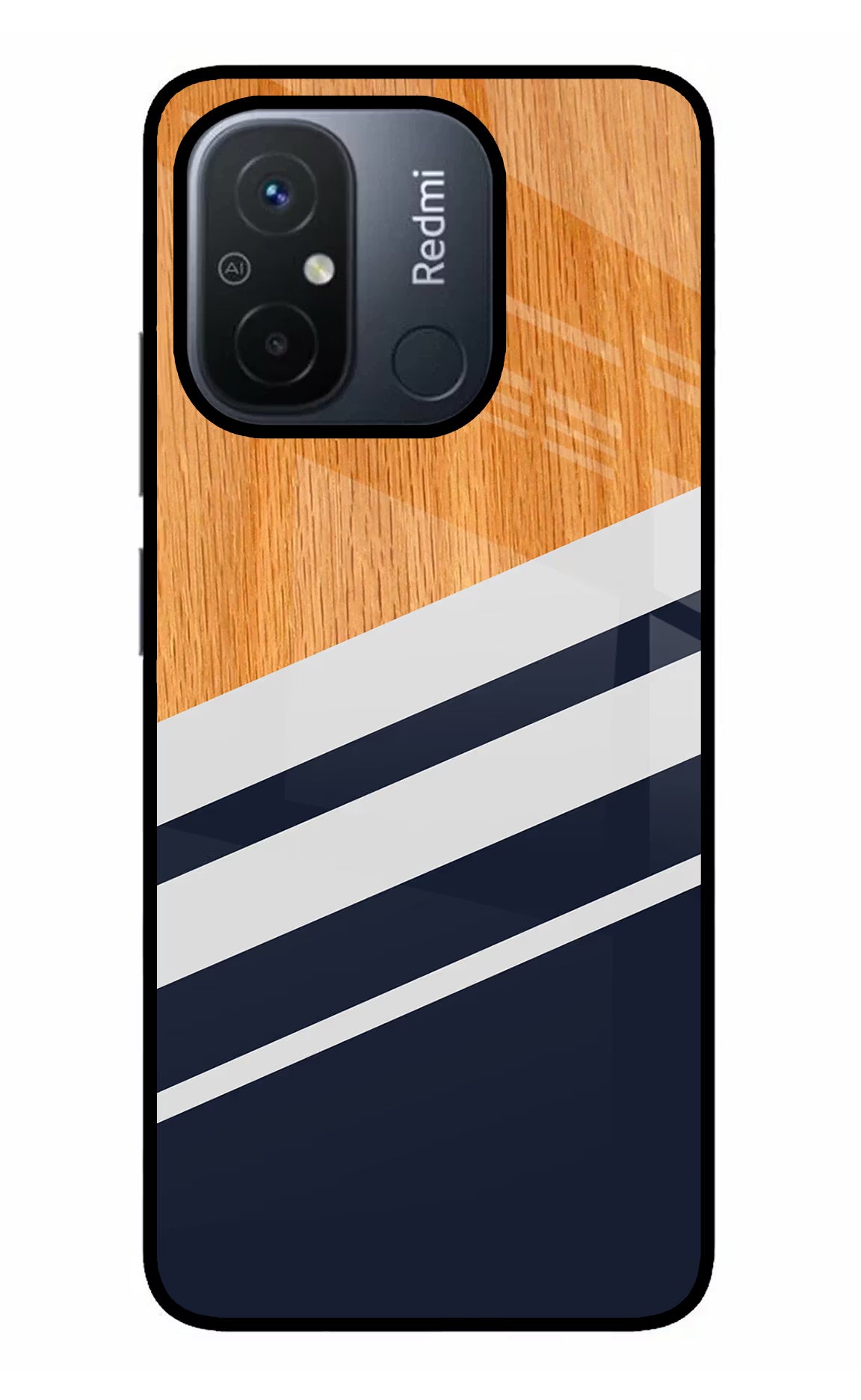 Blue and white wooden Redmi 12C Back Cover - Blue and white wooden Redmi 12C Glass Case Back Cover by Casekaro Blue and white wooden Redmi 12C Glass Case Back Cover by Casekaro
