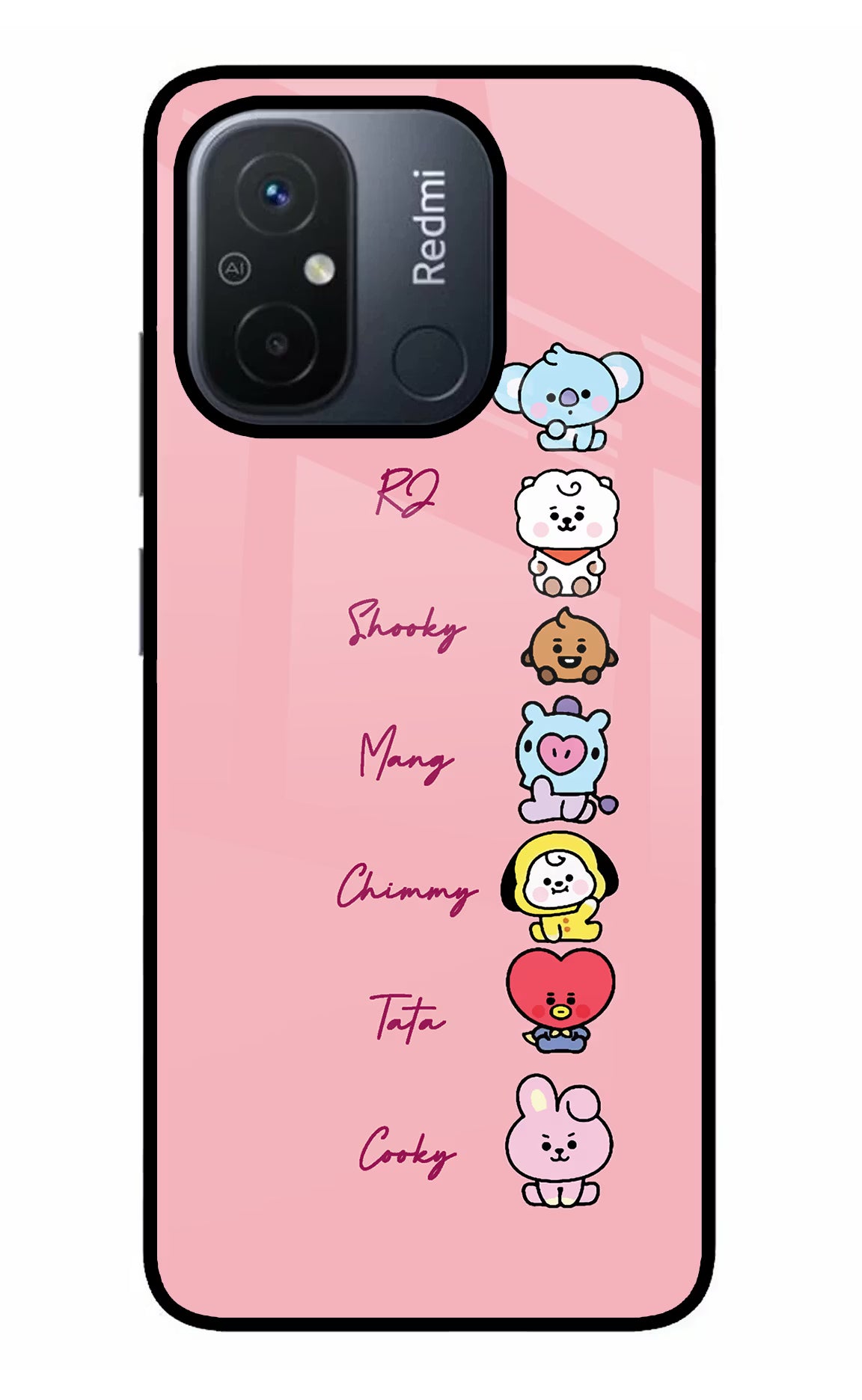 BTS names Redmi 12C Glass Case Back Cover by Casekaro