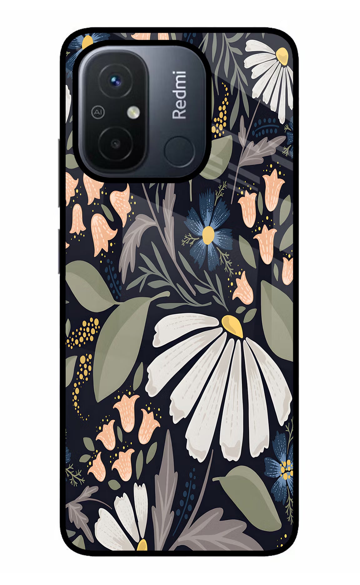 Flowers Art Redmi 12C Glass Case - Flowers Art Redmi 12C Glass Case Flowers Art Redmi 12C Glass Case