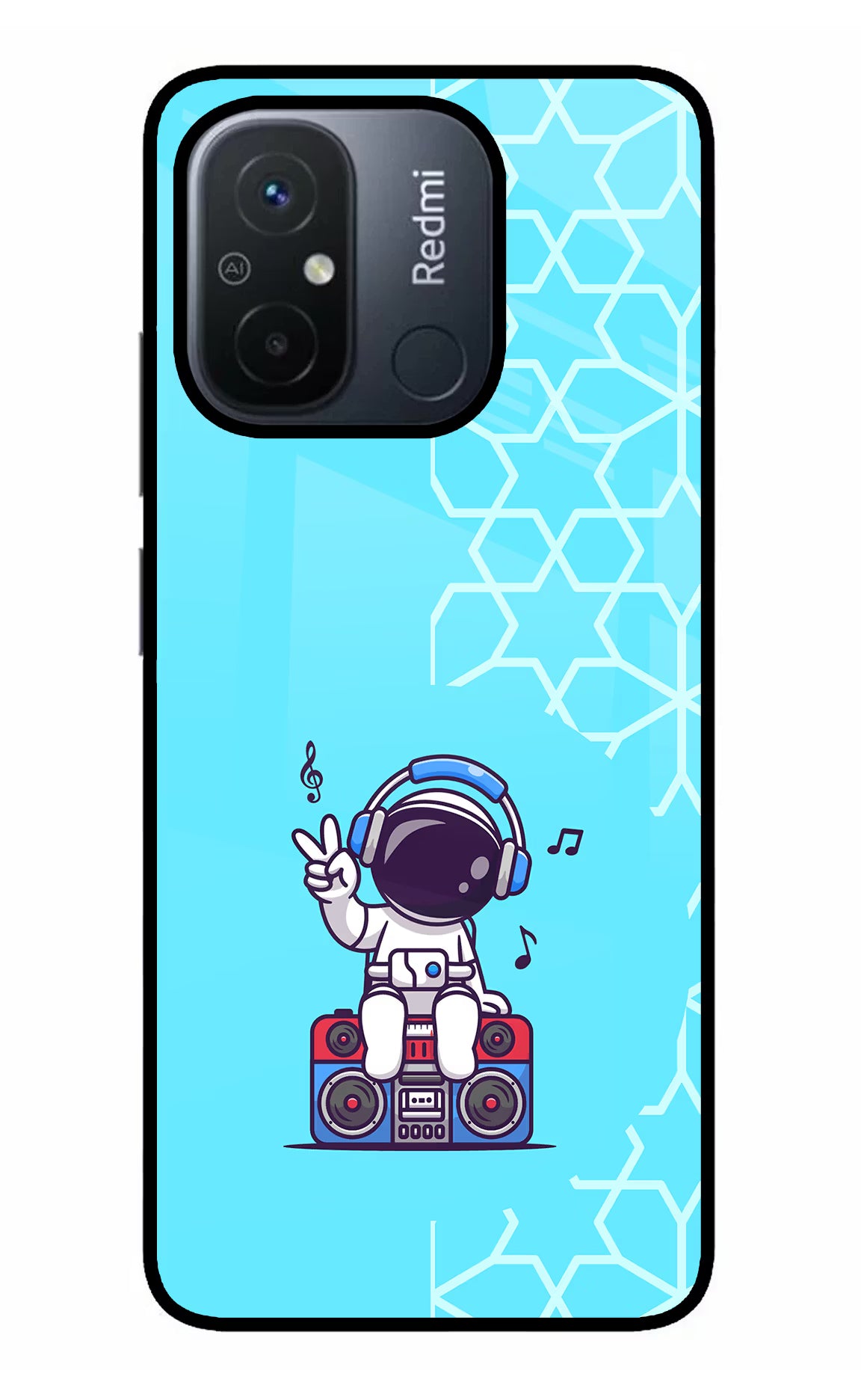 Cute Astronaut Chilling Redmi 12C Back Cover - Cute Astronaut Chilling Redmi 12C Glass Case Back Cover by Casekaro Cute Astronaut Chilling Redmi 12C Glass Case Back Cover by Casekaro