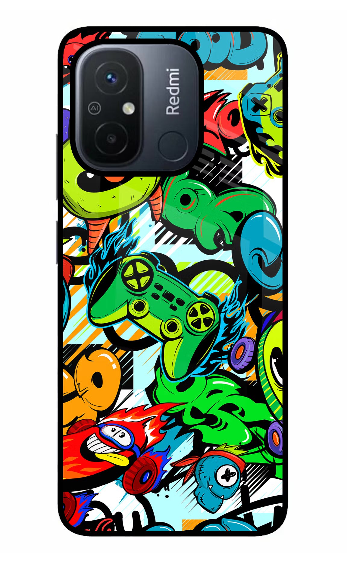 Game Doodle Redmi 12C Back Cover - Game Doodle Redmi 12C Glass Case Back Cover by Casekaro Game Doodle Redmi 12C Glass Case Back Cover by Casekaro