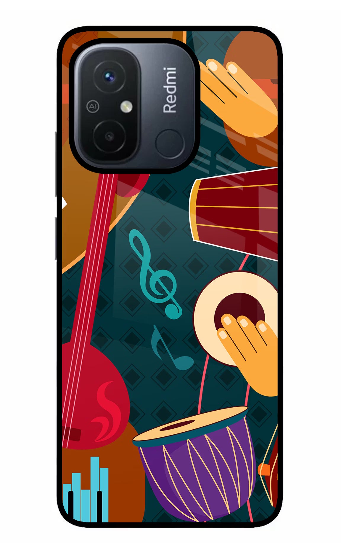 Music Instrument Redmi 12C Glass Case Back Cover by Casekaro