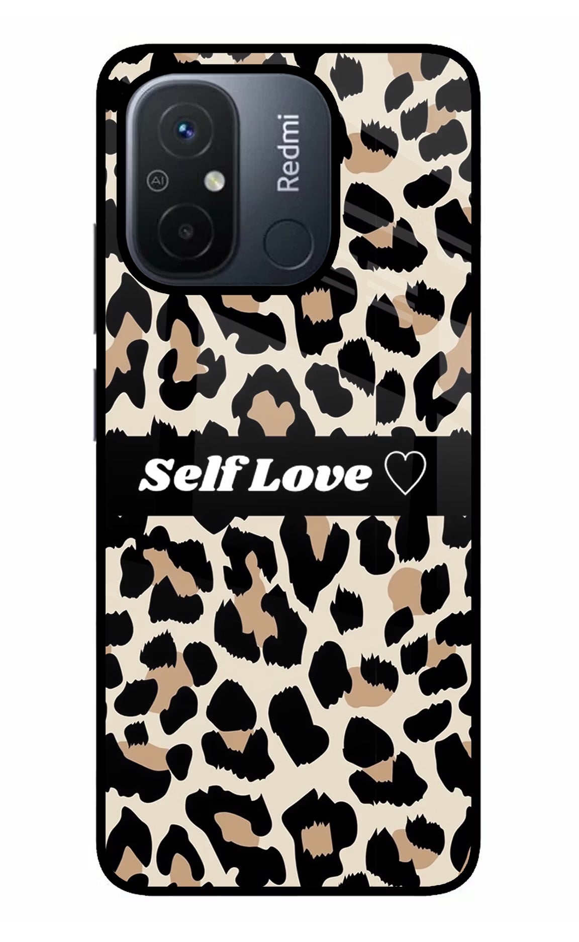 Leopard Print Self Love Redmi 12C Back Cover - Leopard Print Self Love Redmi 12C Glass Case Back Cover by Casekaro Leopard Print Self Love Redmi 12C Glass Case Back Cover by Casekaro