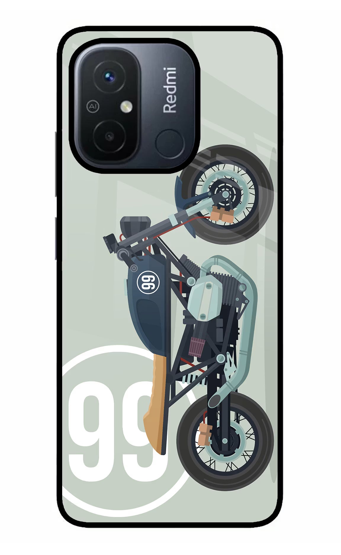 Classic Cafe Racer 99 Redmi 12C Back Cover - Classic Cafe Racer 99 Redmi 12C Glass Case Back Cover by Casekaro Classic Cafe Racer 99 Redmi 12C Glass Case Back Cover by Casekaro