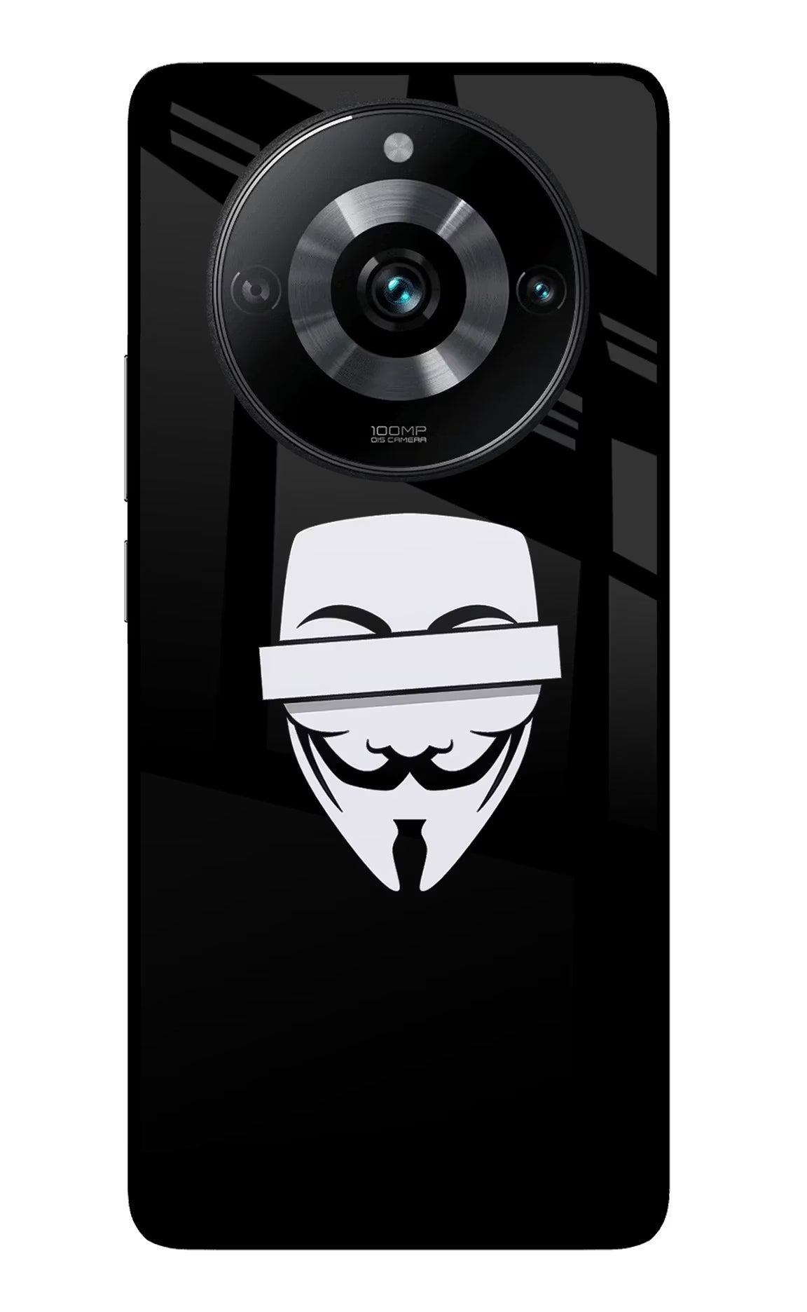 Anonymous Face Realme 11 Pro/Pro+ 5G Back Cover - Anonymous Face Realme 11 Pro/Pro+ 5G Glass Case Back Cover by Casekaro Anonymous Face Realme 11 Pro/Pro+ 5G Glass Case Back Cover by Casekaro