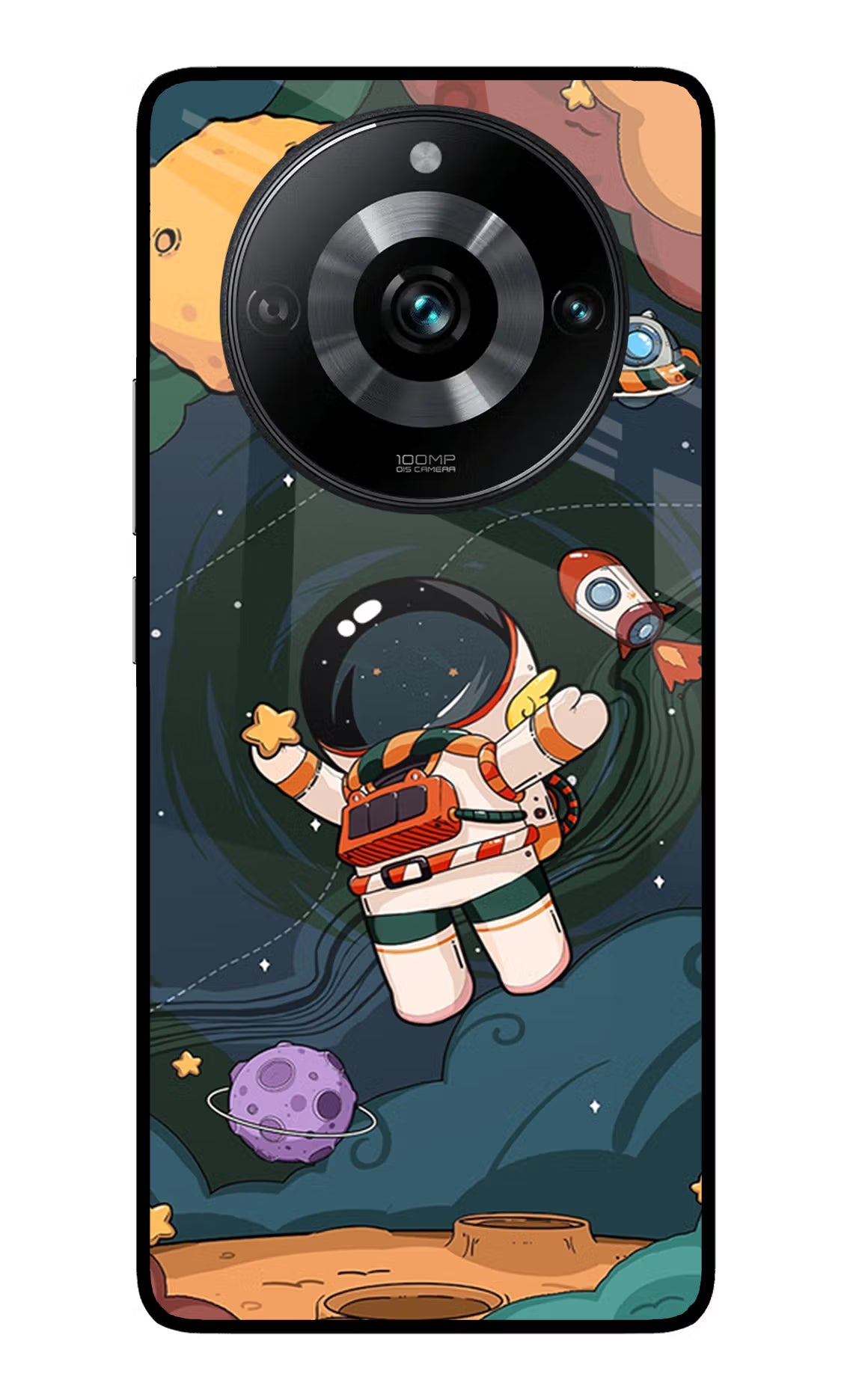 Cartoon Astronaut Realme 11 Pro/Pro+ 5G Back Cover - Cartoon Astronaut Realme 11 Pro/Pro+ 5G Glass Case Back Cover by Casekaro Cartoon Astronaut Realme 11 Pro/Pro+ 5G Glass Case Back Cover by Casekaro