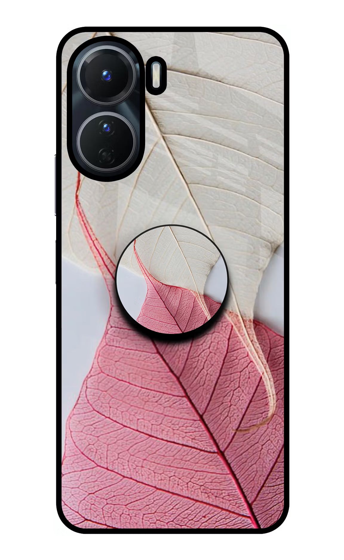 White Pink Leaf Vivo T2x 5G Glass Case - White Pink Leaf Vivo T2x 5G Glass Case White Pink Leaf Vivo T2x 5G Glass Case