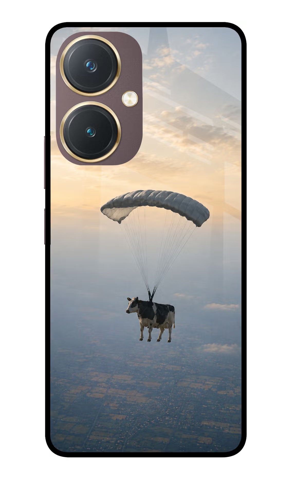 Skydiving Cow Vivo Y27 Glass Case - Skydiving Cow Vivo Y27 Glass Case Skydiving Cow Vivo Y27 Glass Case