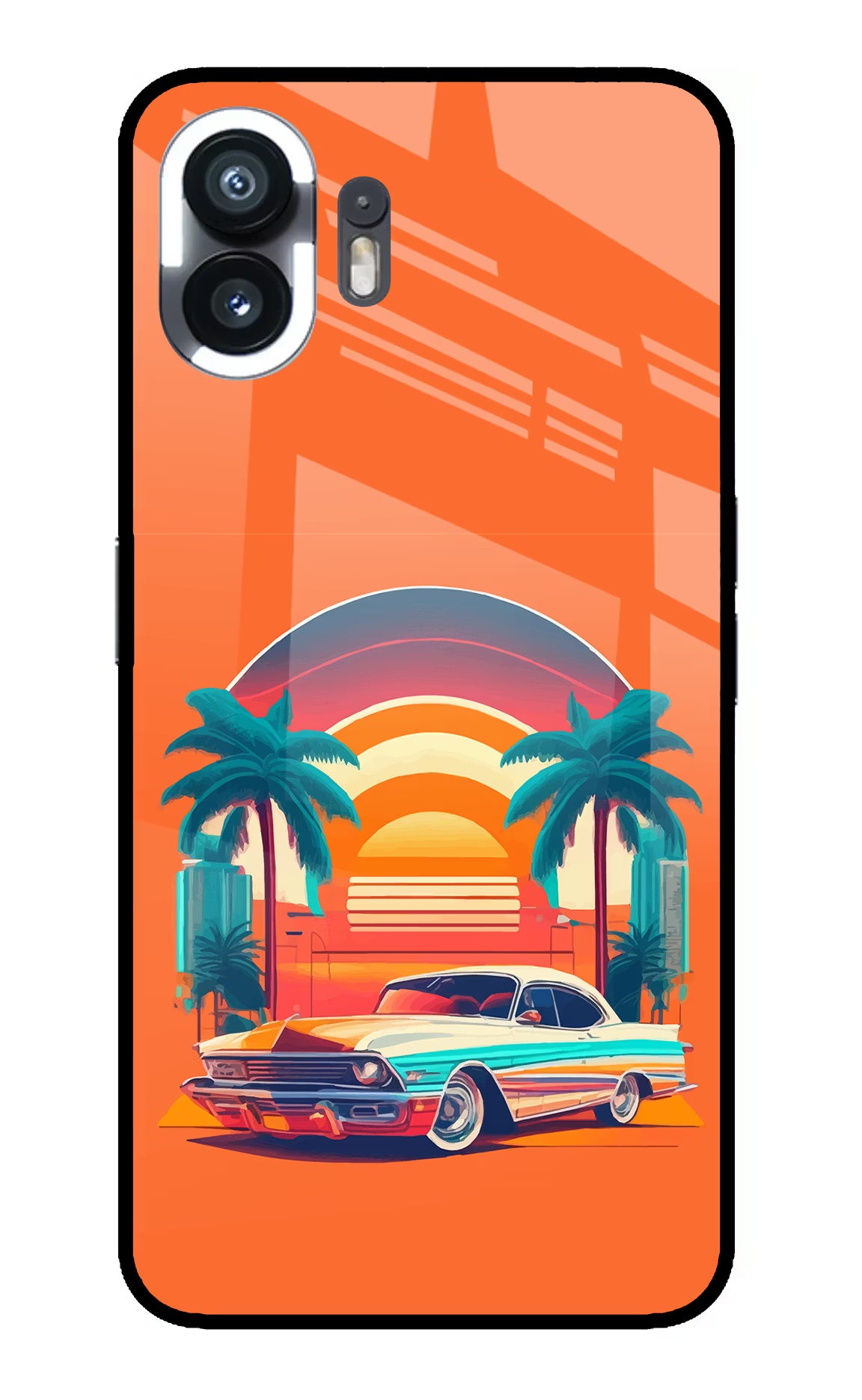 Palm Drive 80s Nothing Phone 2 Back Cover - Palm Drive 80s Nothing Phone 2 Glass Case Back Cover by Casekaro Palm Drive 80s Nothing Phone 2 Glass Case Back Cover by Casekaro