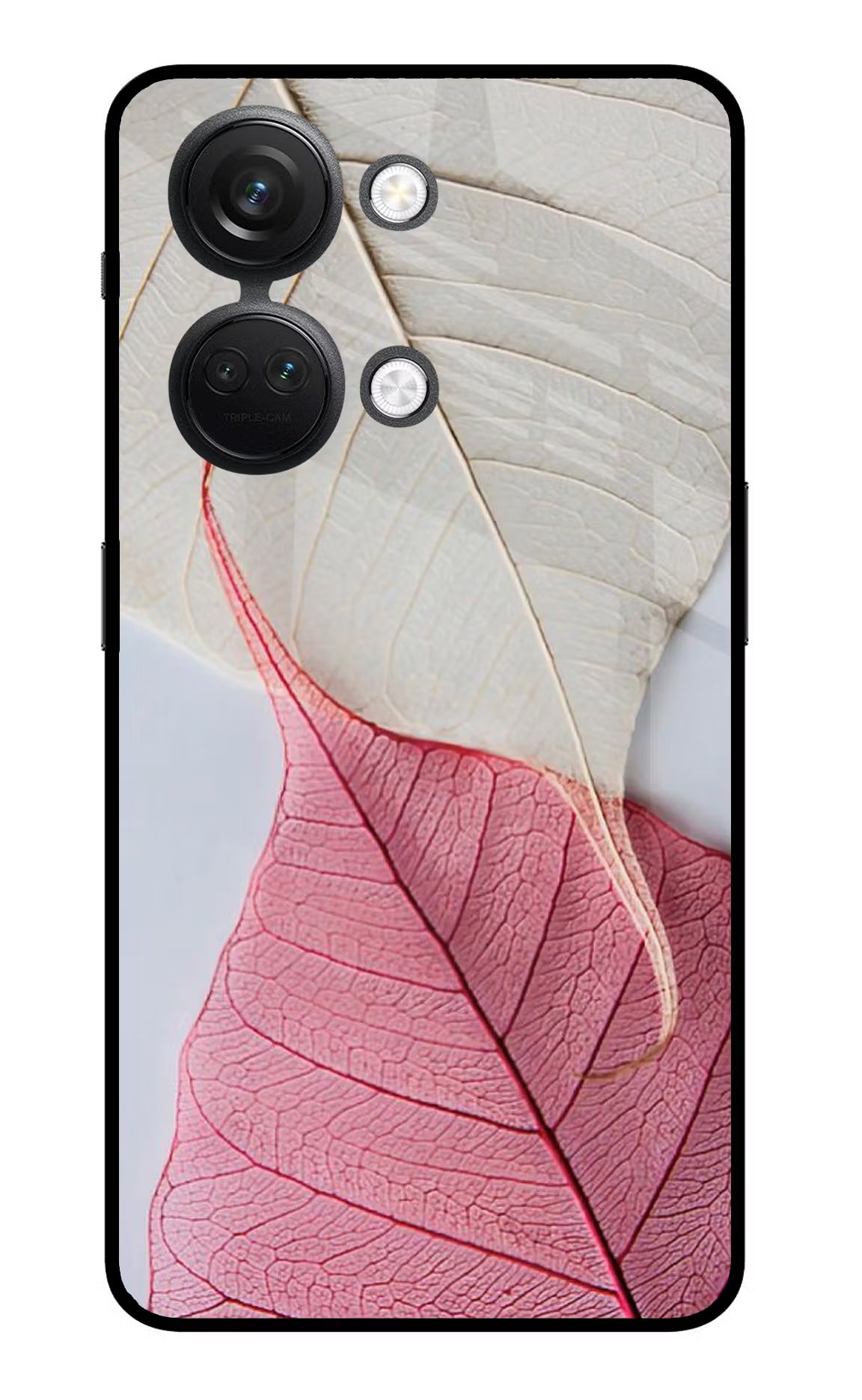 White Pink Leaf OnePlus Nord 3 5G Back Cover - White Pink Leaf OnePlus Nord 3 5G Glass Case Back Cover by Casekaro White Pink Leaf OnePlus Nord 3 5G Glass Case Back Cover by Casekaro