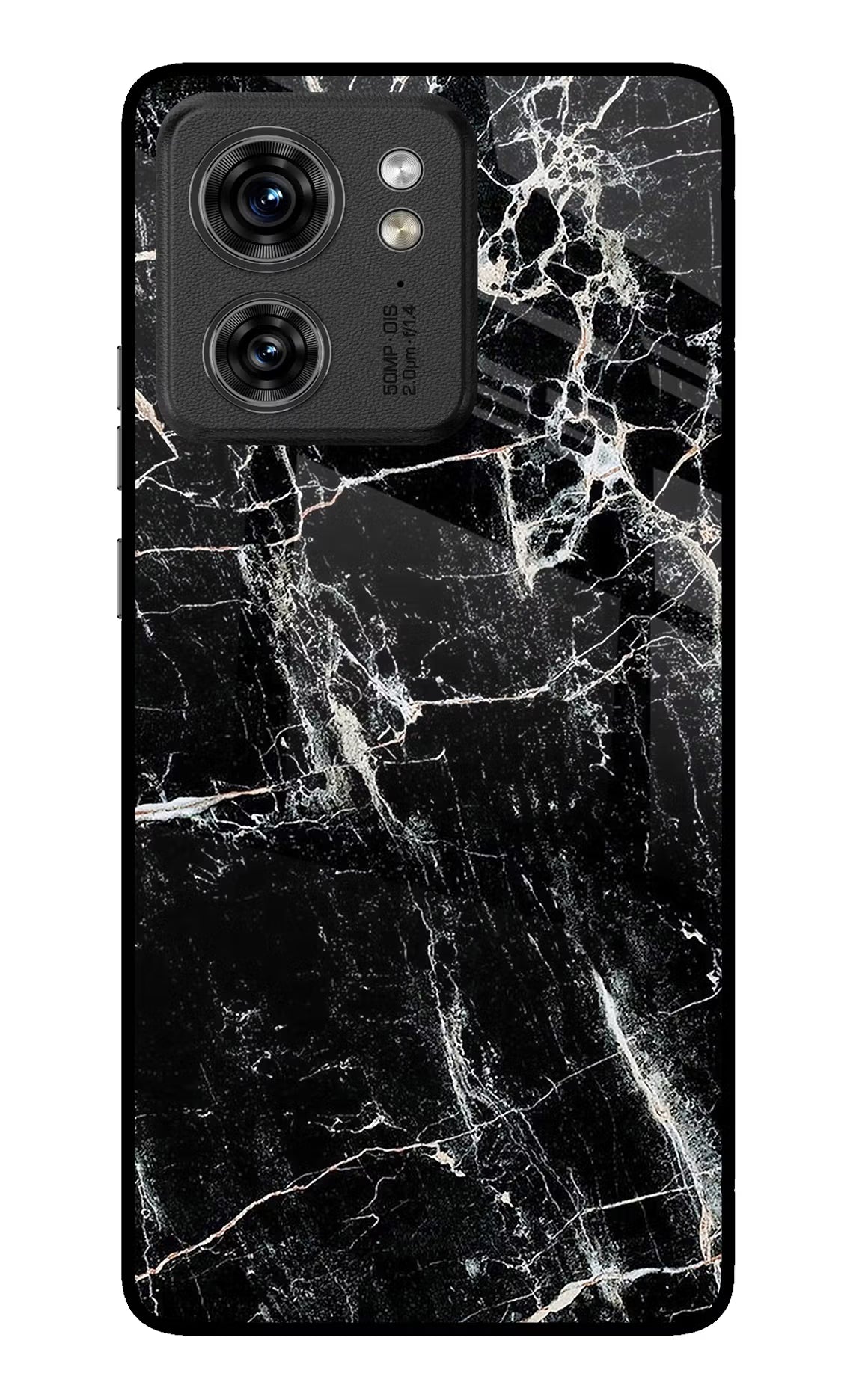 Black Marble Texture Moto Edge 40 Glass Case Back Cover by Casekaro