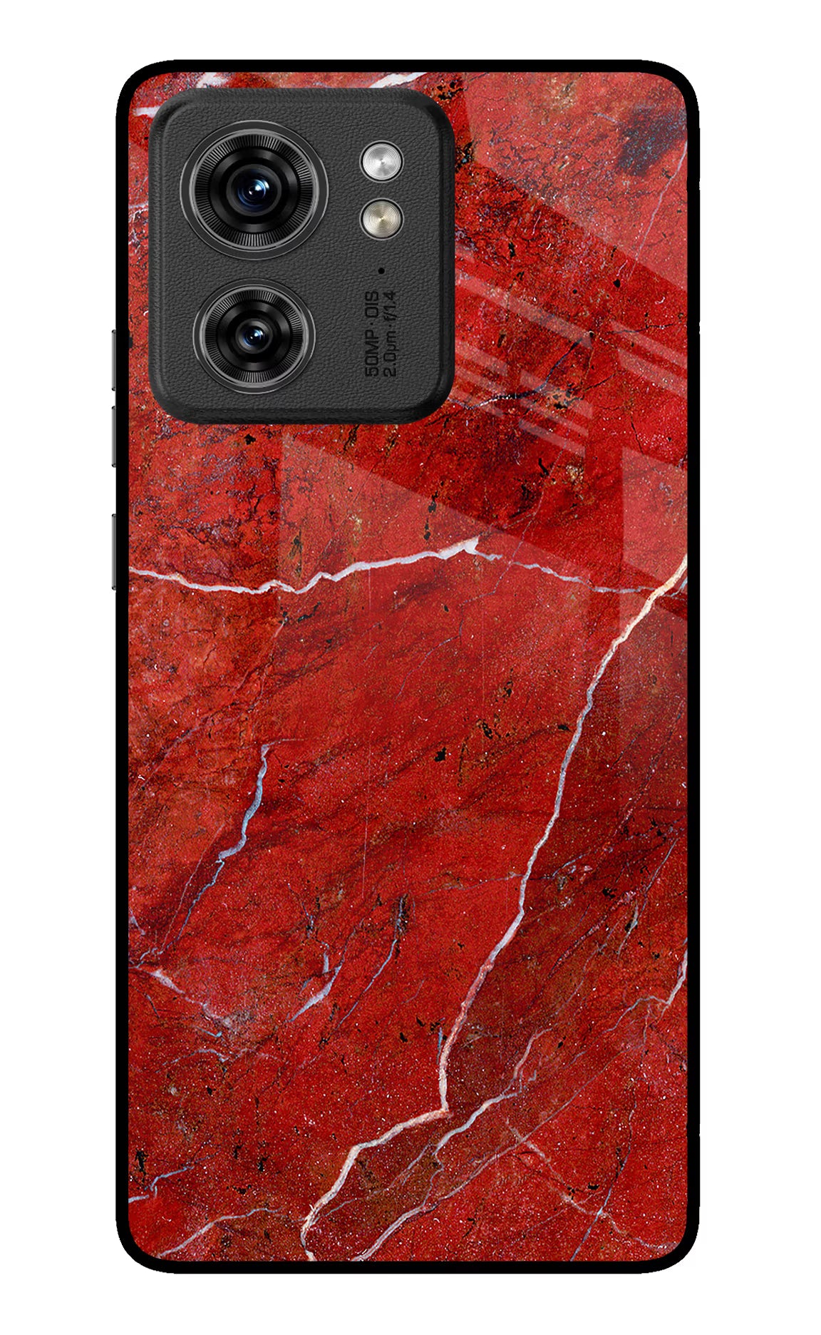 Red Marble Design Moto Edge 40 Glass Case Back Cover by Casekaro