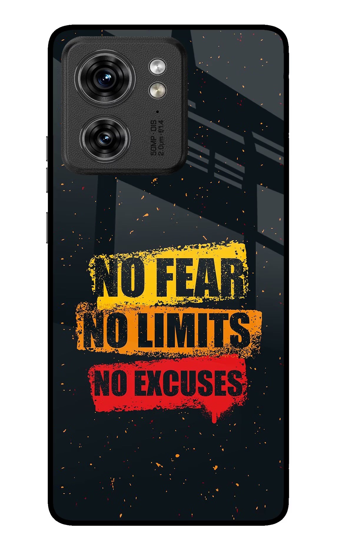 No Fear No Limits No Excuse Moto Edge 40 Glass Case Back Cover by Casekaro
