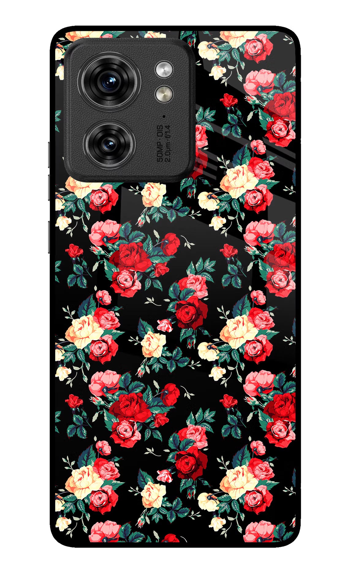 Rose Pattern Moto Edge 40 Glass Case Back Cover by Casekaro