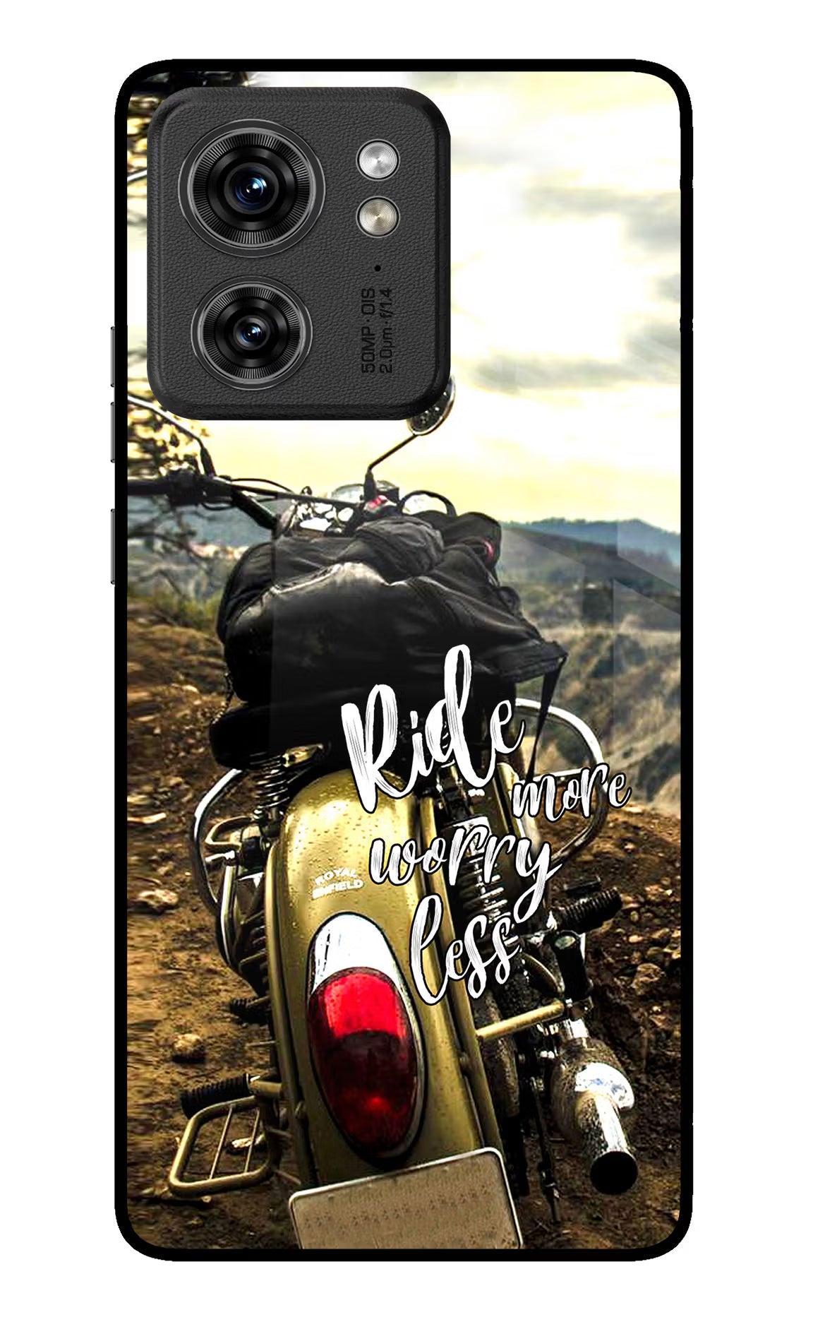 Ride More Worry Less Moto Edge 40 Glass Case Back Cover by Casekaro
