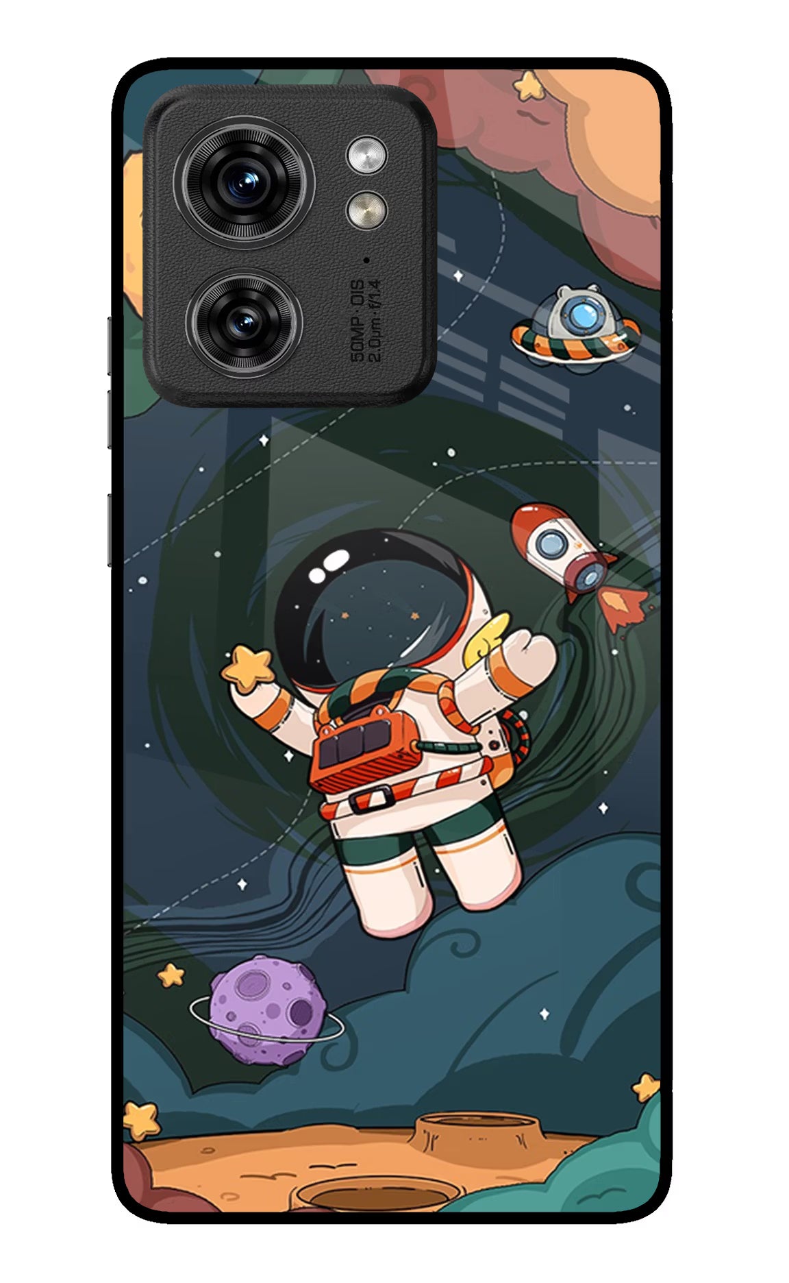 Cartoon Astronaut Moto Edge 40 Glass Case Back Cover by Casekaro