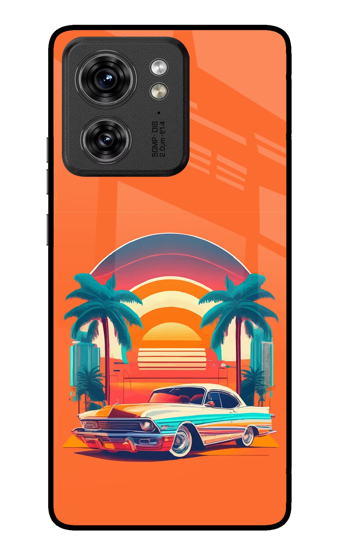 Palm Drive 80s Moto Edge 40 Glass Case Back Cover by Casekaro