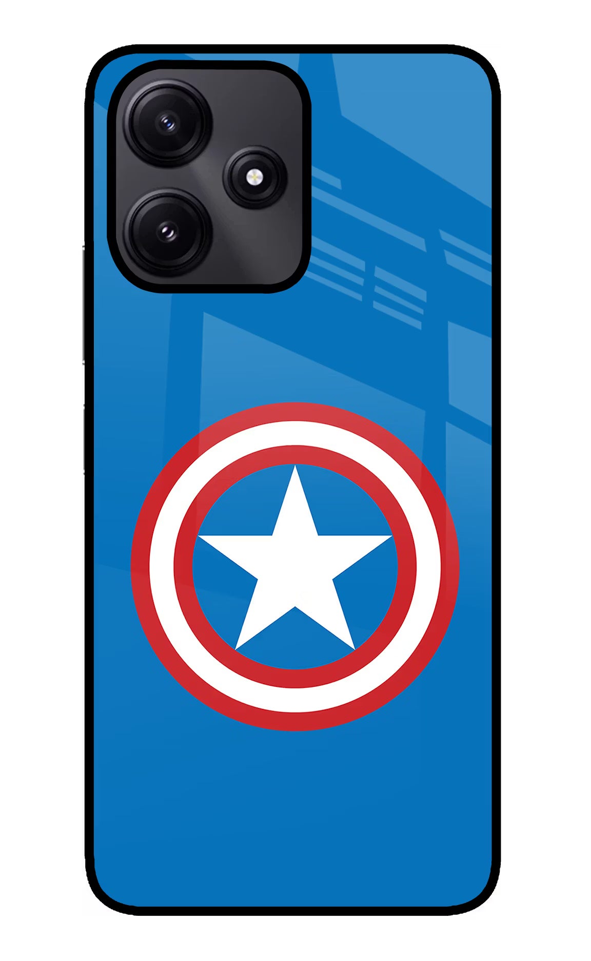 Captain America Logo Poco M6 Pro 5G Back Cover - Captain America Logo Poco M6 Pro 5G Glass Case Back Cover by Casekaro Captain America Logo Poco M6 Pro 5G Glass Case Back Cover by Casekaro