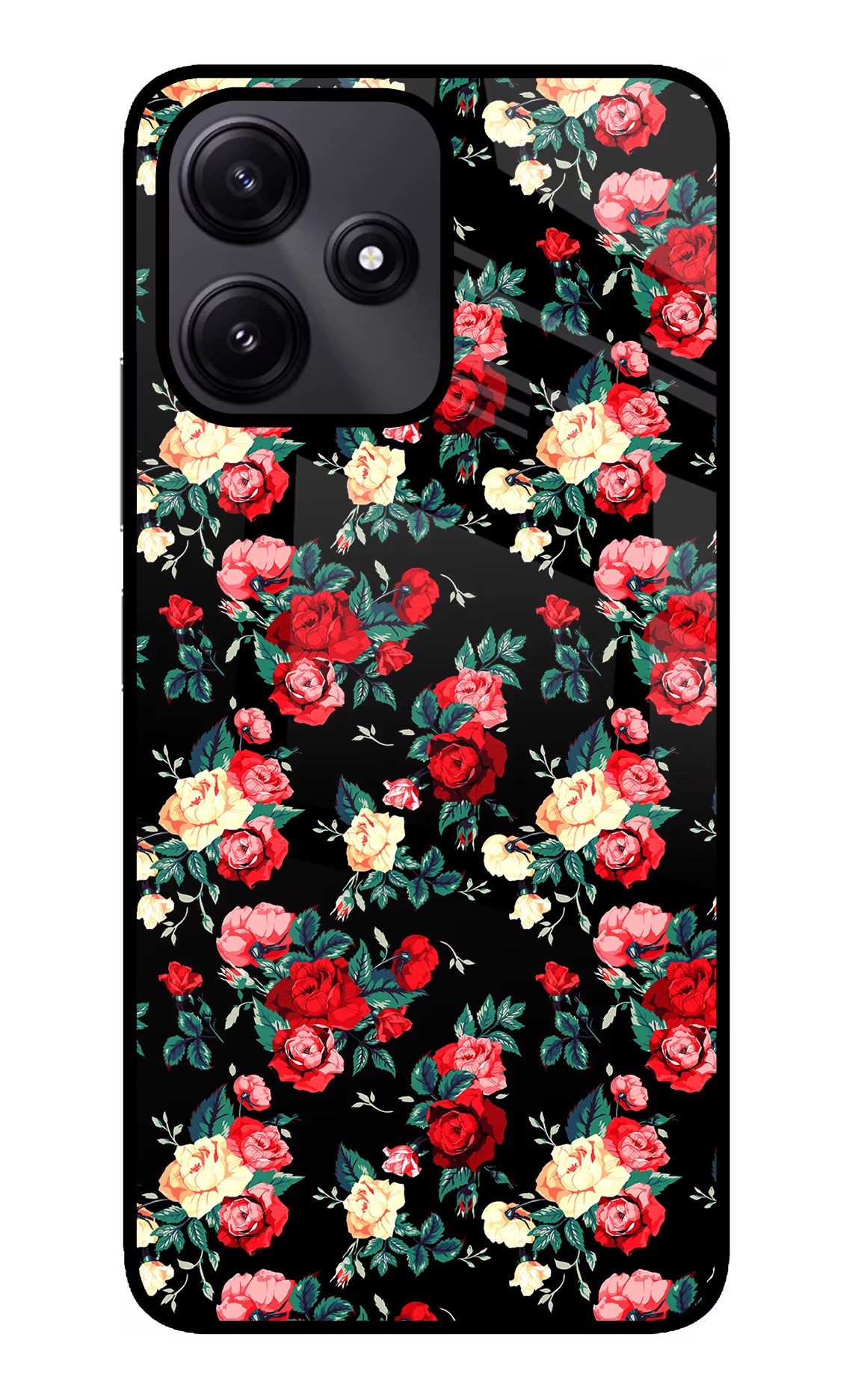 Rose Pattern Poco M6 Pro 5G Back Cover - Rose Pattern Poco M6 Pro 5G Glass Case Back Cover by Casekaro Rose Pattern Poco M6 Pro 5G Glass Case Back Cover by Casekaro