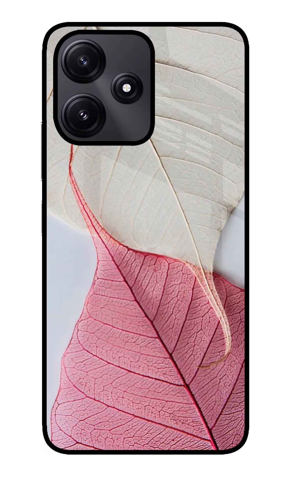 White Pink Leaf Poco M6 Pro 5G Back Cover - White Pink Leaf Poco M6 Pro 5G Glass Case Back Cover by Casekaro White Pink Leaf Poco M6 Pro 5G Glass Case Back Cover by Casekaro