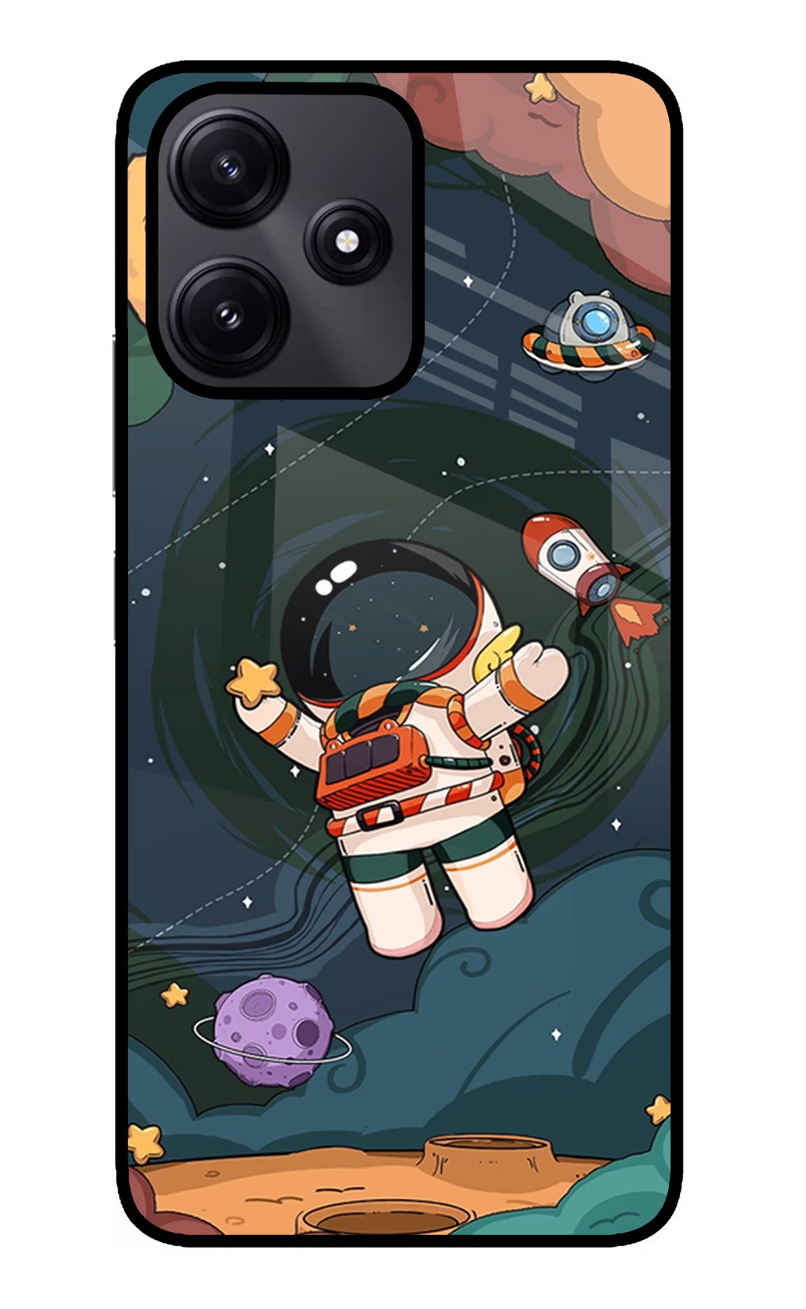 Cartoon Astronaut Poco M6 Pro 5G Back Cover - Cartoon Astronaut Poco M6 Pro 5G Glass Case Back Cover by Casekaro Cartoon Astronaut Poco M6 Pro 5G Glass Case Back Cover by Casekaro