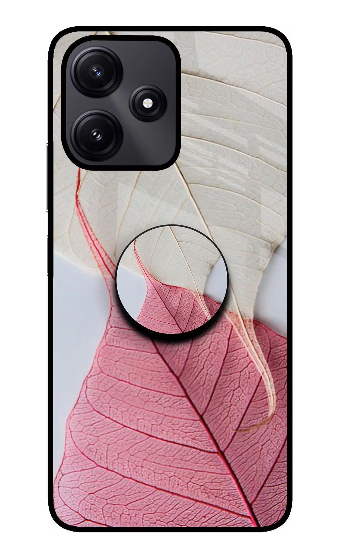 White Pink Leaf Redmi 12 5G Glass Case - White Pink Leaf Redmi 12 5G Glass Case White Pink Leaf Redmi 12 5G Glass Case