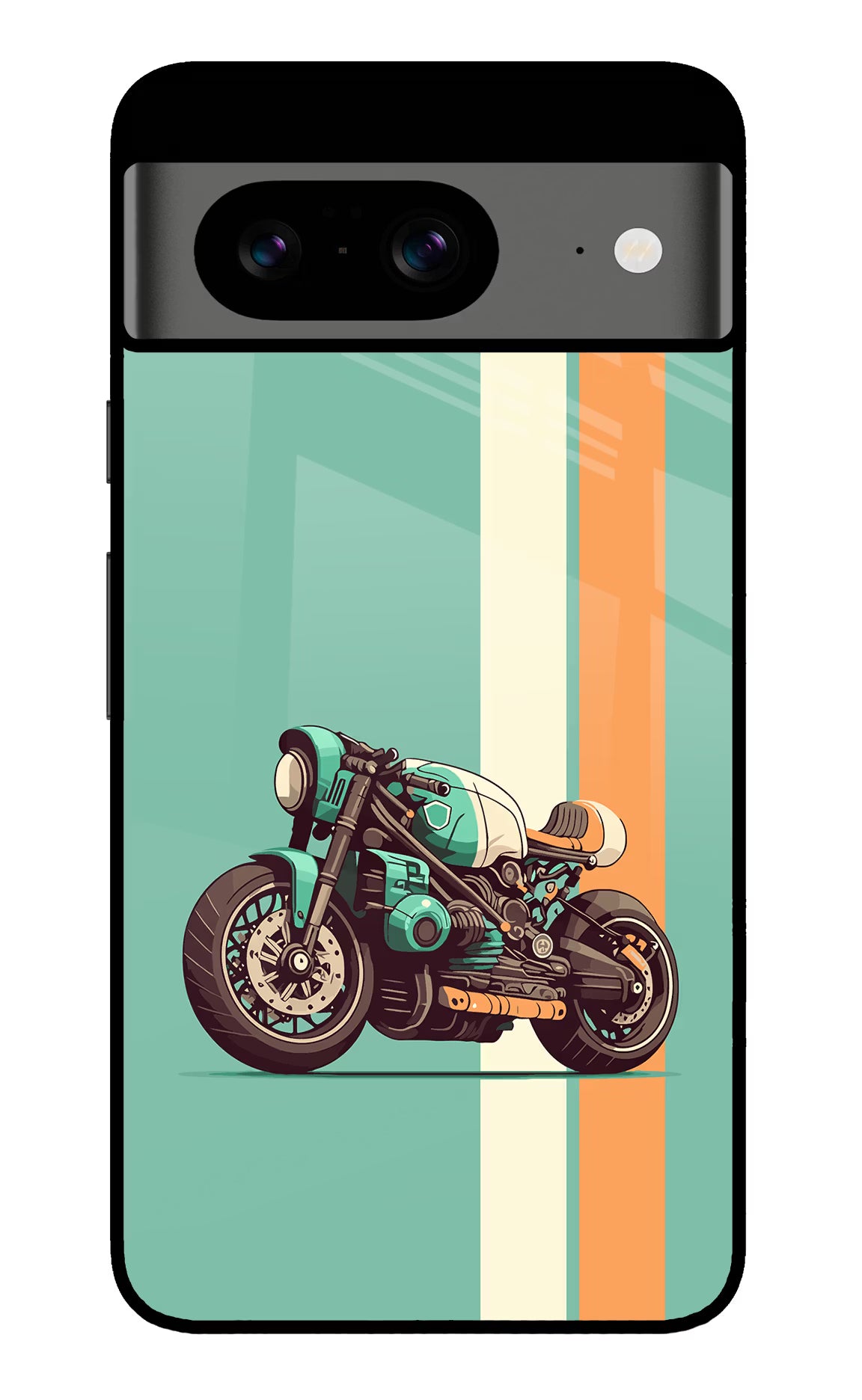 Striped Moto Drift Google Pixel 8 Back Cover - Striped Moto Drift Google Pixel 8 Glass Case Back Cover by Casekaro Striped Moto Drift Google Pixel 8 Glass Case Back Cover by Casekaro