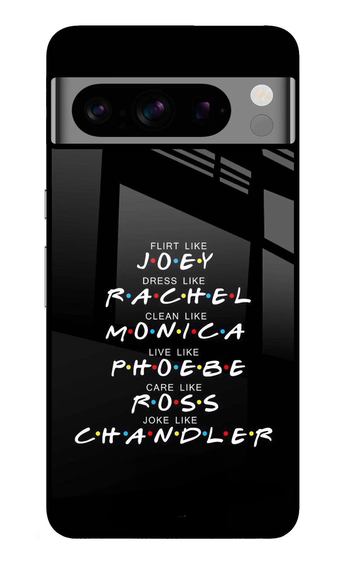 FRIENDS Character Google Pixel 8 Pro Back Cover - FRIENDS Character Google Pixel 8 Pro Glass Case Back Cover by Casekaro FRIENDS Character Google Pixel 8 Pro Glass Case Back Cover by Casekaro