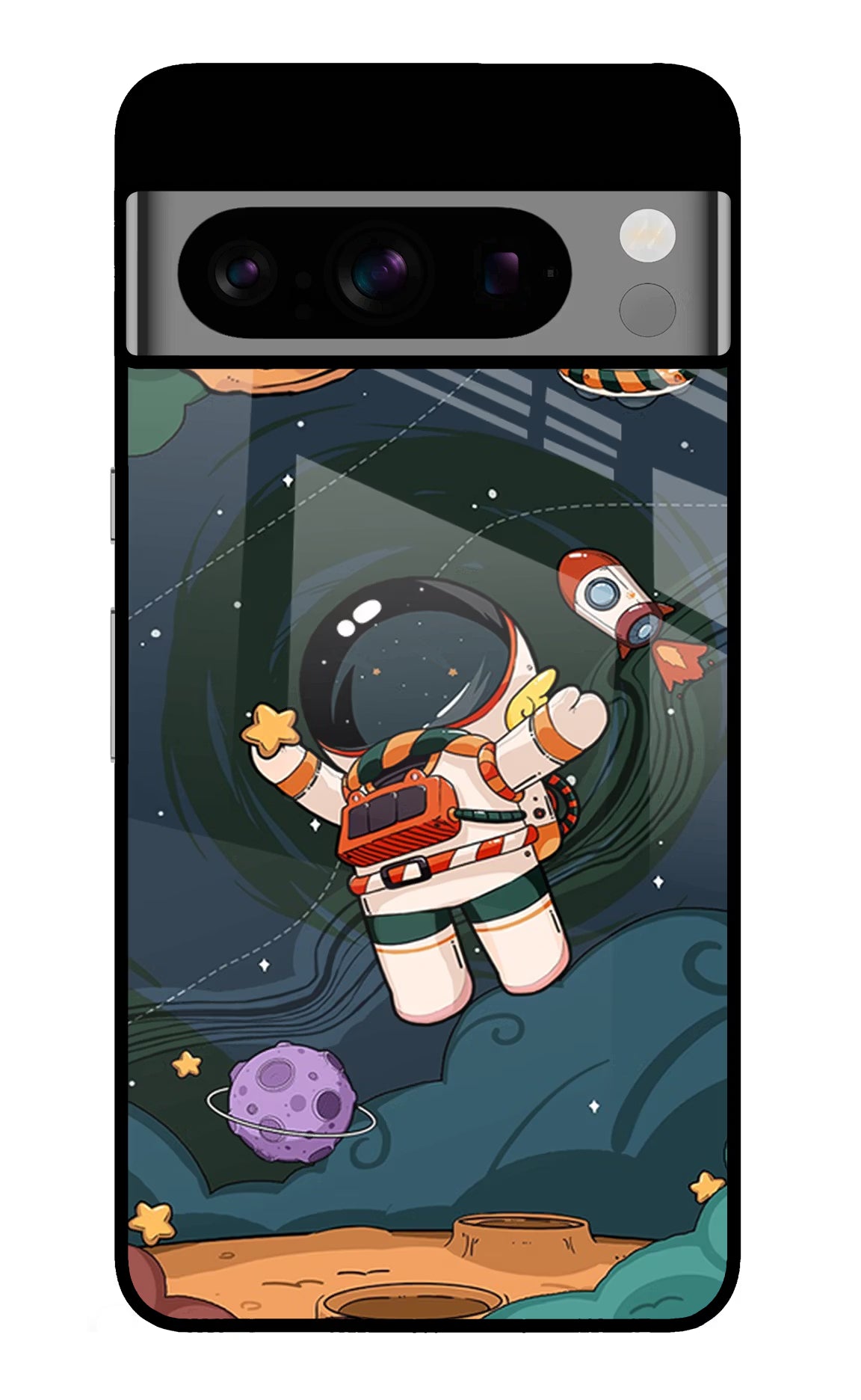 Cartoon Astronaut Google Pixel 8 Pro Back Cover - Cartoon Astronaut Google Pixel 8 Pro Glass Case Back Cover by Casekaro Cartoon Astronaut Google Pixel 8 Pro Glass Case Back Cover by Casekaro
