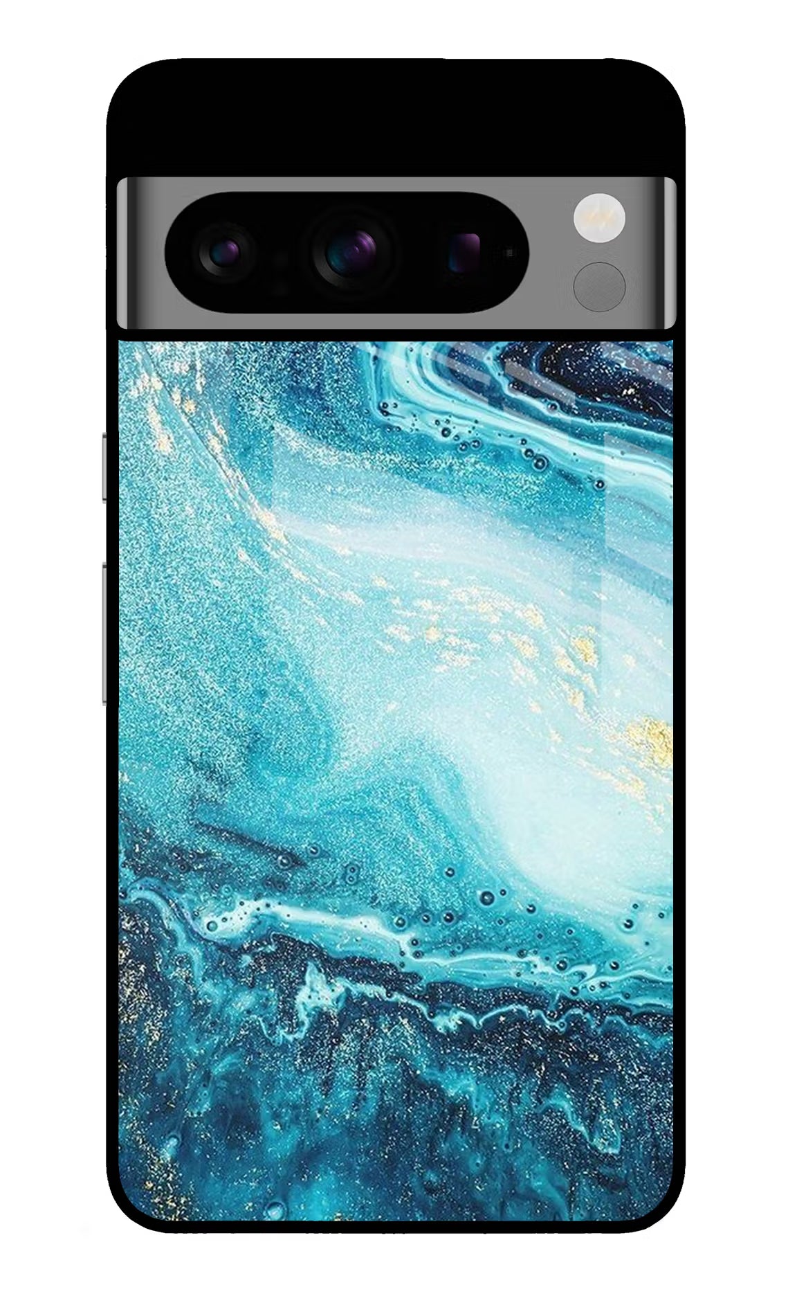 Blue Glitter Marble Google Pixel 8 Pro Back Cover - Blue Glitter Marble Google Pixel 8 Pro Glass Case Back Cover by Casekaro Blue Glitter Marble Google Pixel 8 Pro Glass Case Back Cover by Casekaro