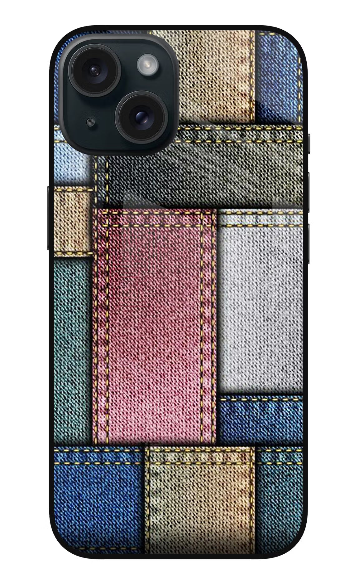 Multicolor Jeans iPhone 15 Glass Case - Multicolor Jeans iPhone 15 Glass Case Multicolor Jeans iPhone 15 Glass Case
