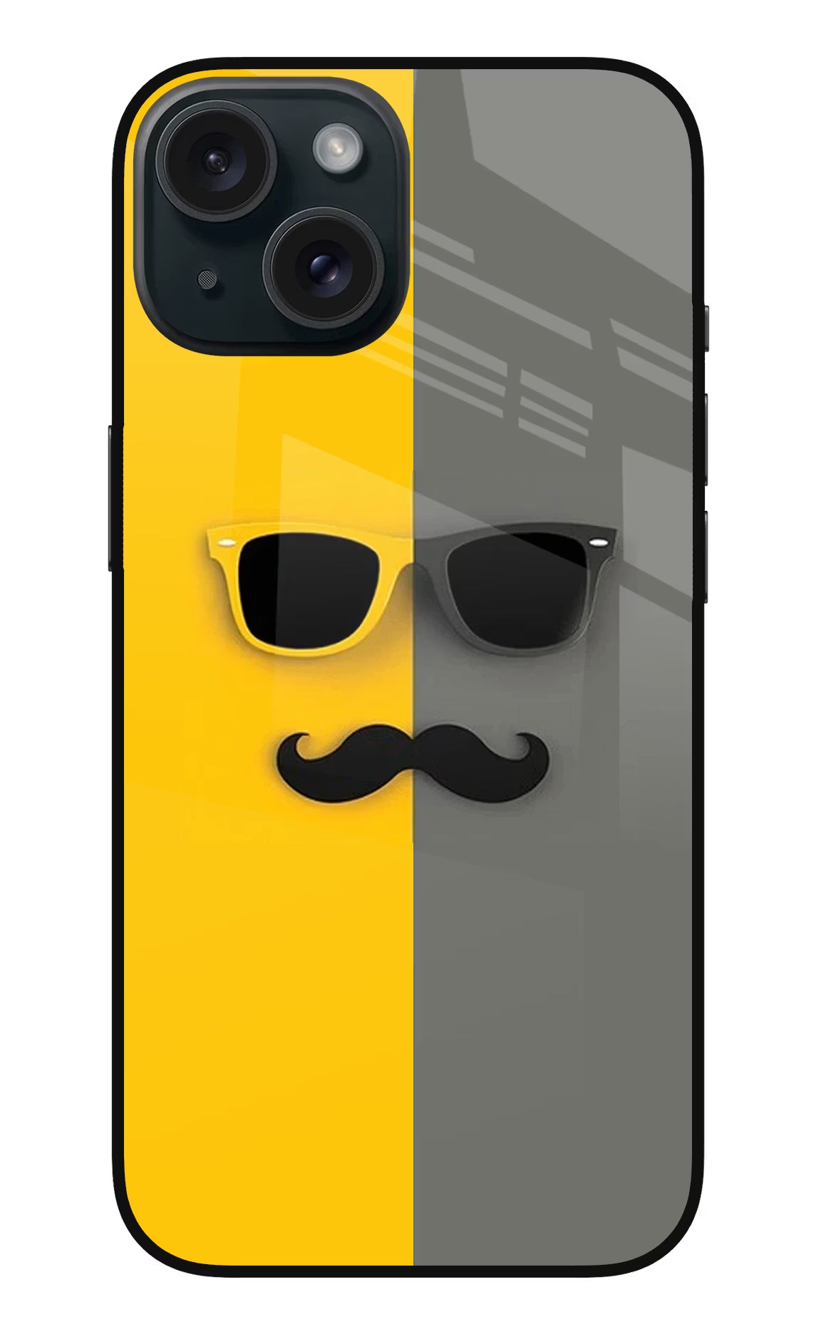 Sunglasses with Mustache iPhone 15 Glass Case - Sunglasses with Mustache iPhone 15 Glass Case Sunglasses with Mustache iPhone 15 Glass Case
