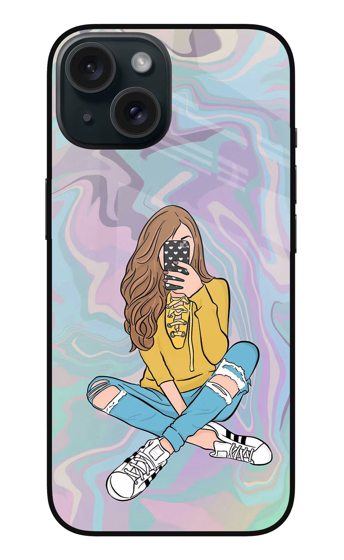 Selfie Girl iPhone 15 Glass Case - Selfie Girl iPhone 15 Glass Case Selfie Girl iPhone 15 Glass Case