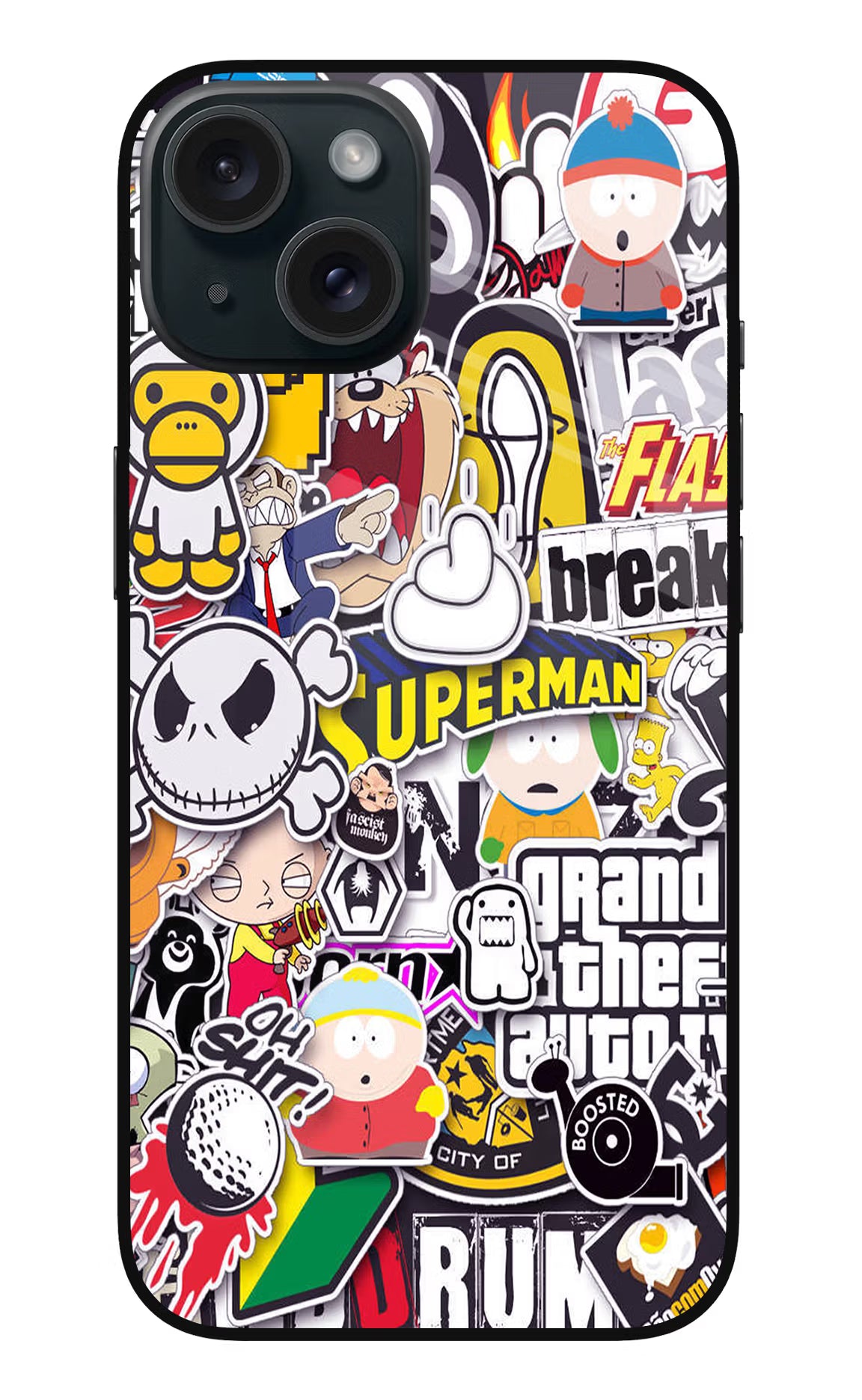 Sticker Bomb iPhone 15 Glass Case - Sticker Bomb iPhone 15 Glass Case Sticker Bomb iPhone 15 Glass Case
