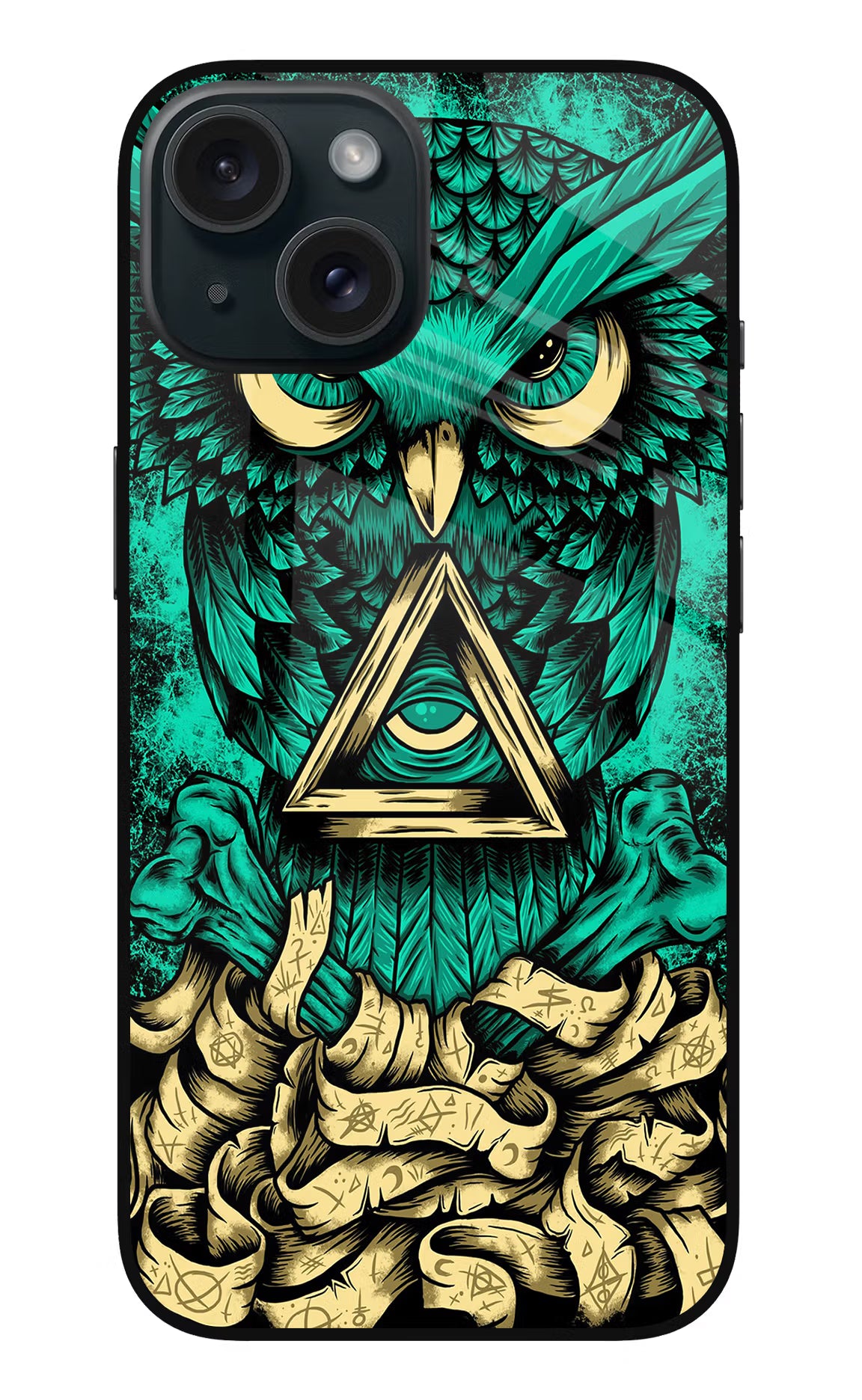 Green Owl iPhone 15 Glass Case - Green Owl iPhone 15 Glass Case Green Owl iPhone 15 Glass Case