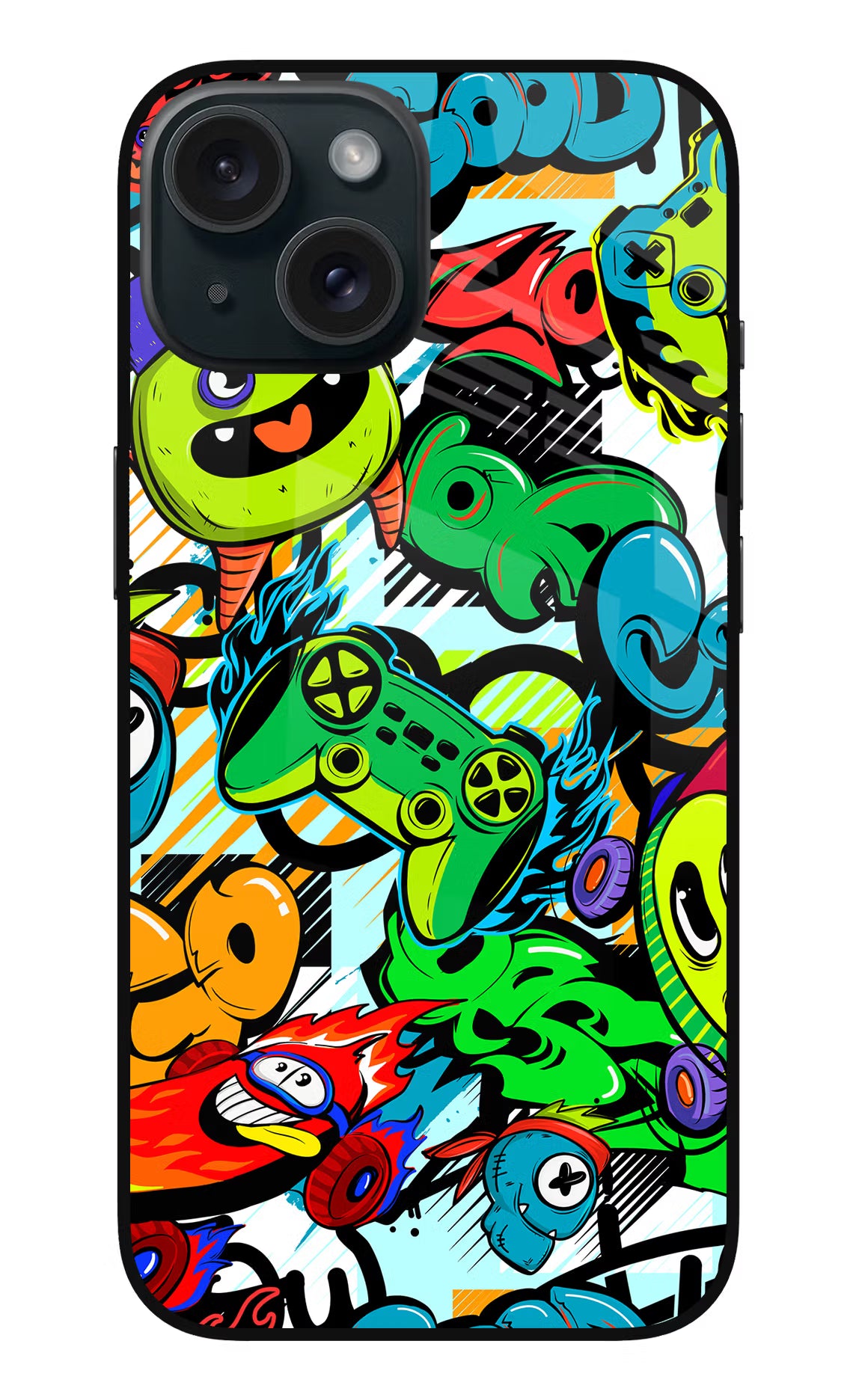Game Doodle iPhone 15 Glass Case - Game Doodle iPhone 15 Glass Case Game Doodle iPhone 15 Glass Case