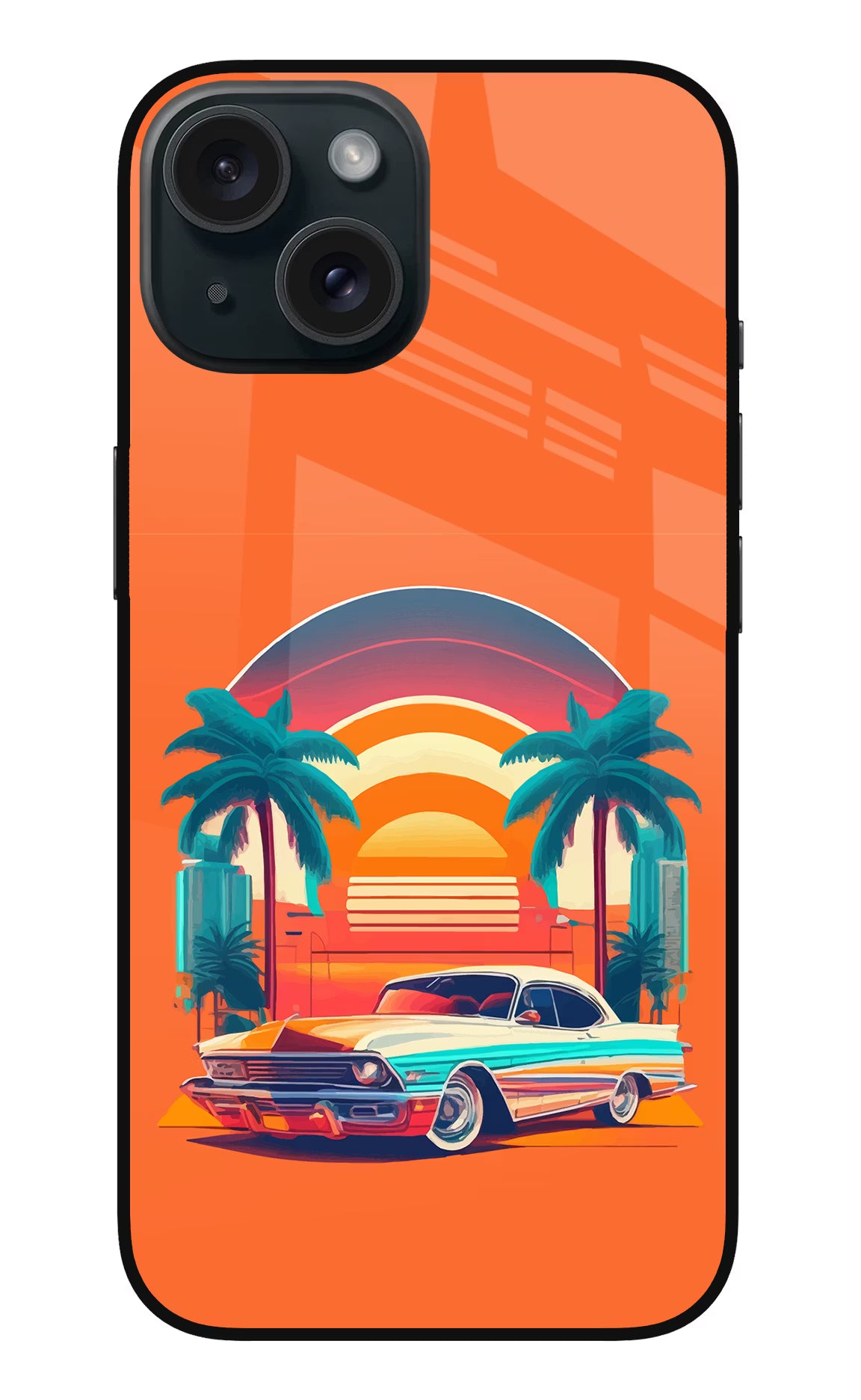 Palm Drive 80s iPhone 15 Glass Case - Palm Drive 80s iPhone 15 Glass Case Palm Drive 80s iPhone 15 Glass Case