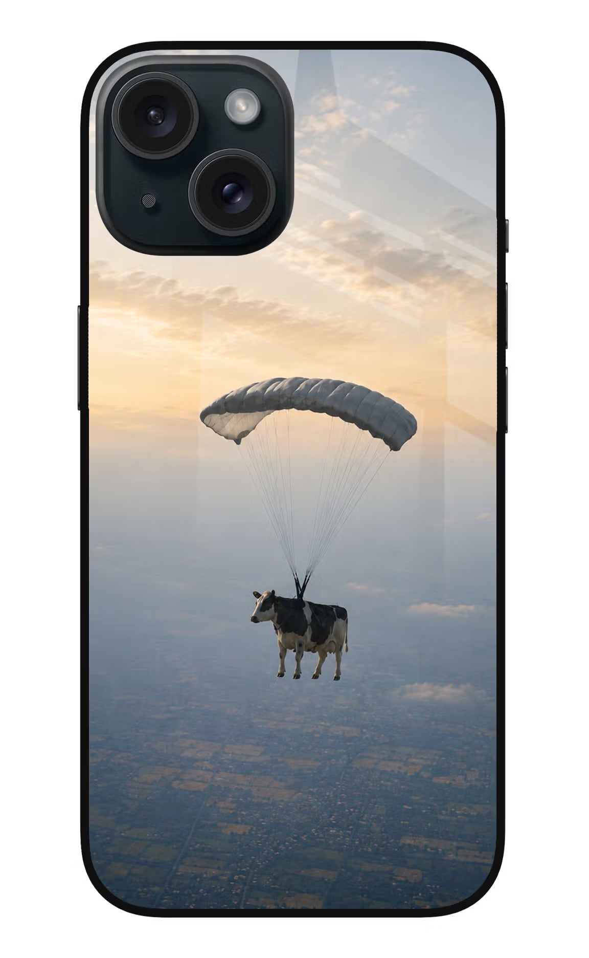 Skydiving Cow iPhone 15 Glass Case - Skydiving Cow iPhone 15 Glass Case Skydiving Cow iPhone 15 Glass Case