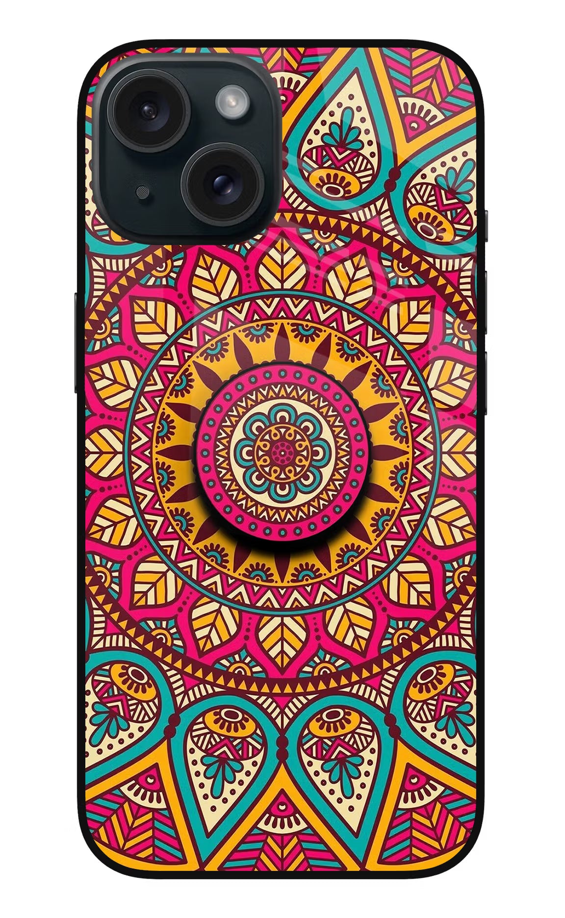 Mandala iPhone 15 Glass Case - Mandala iPhone 15 Glass Case Mandala iPhone 15 Glass Case