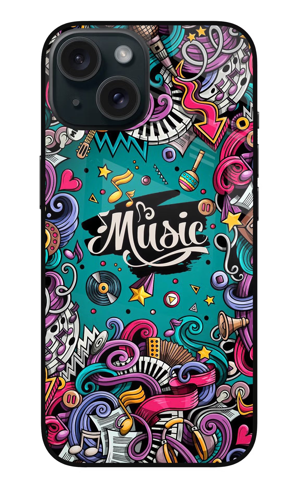 Music Graffiti iPhone 15 Plus Glass Case - Music Graffiti iPhone 15 Plus Glass Case Music Graffiti iPhone 15 Plus Glass Case