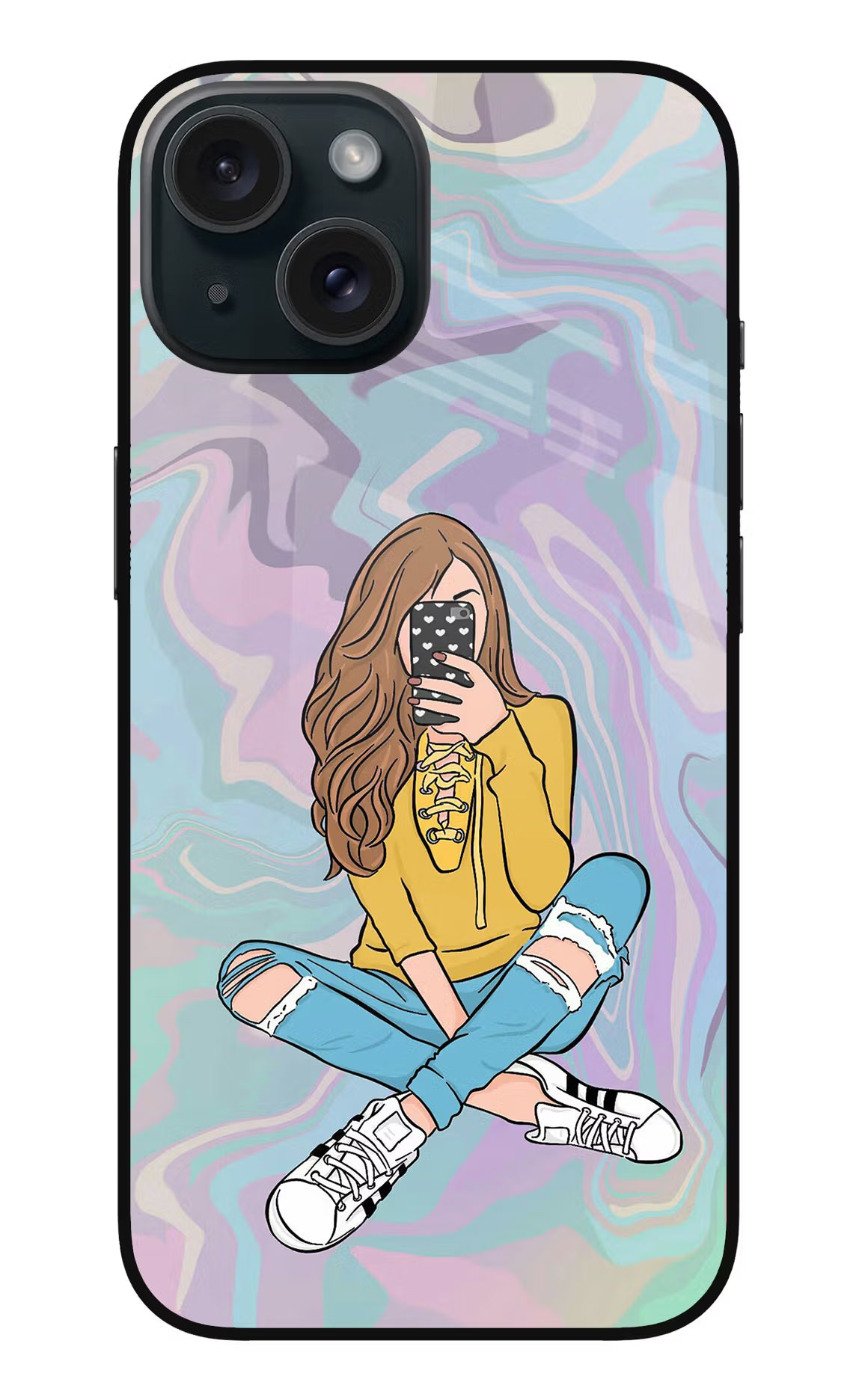 Selfie Girl iPhone 15 Plus Glass Case - Selfie Girl iPhone 15 Plus Glass Case Selfie Girl iPhone 15 Plus Glass Case