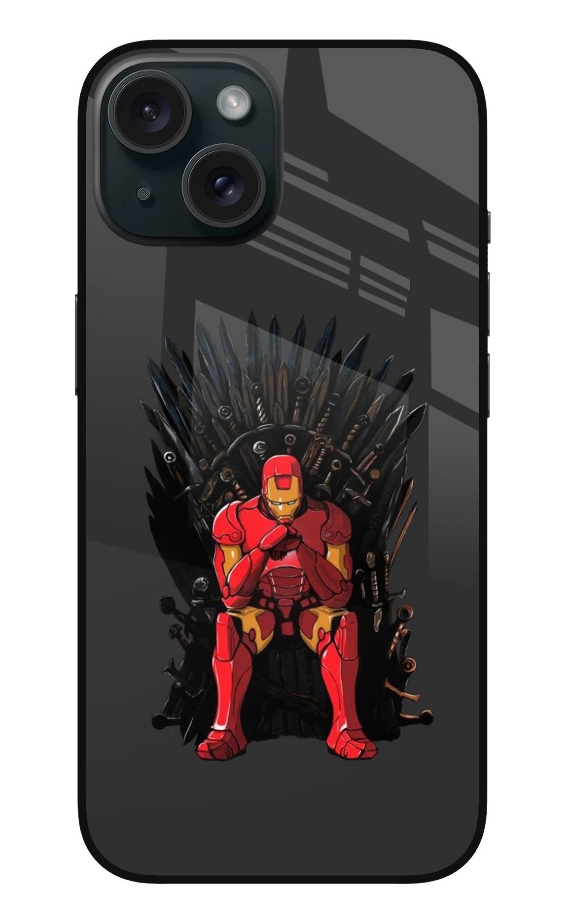 Ironman Throne iPhone 15 Plus Glass Case - Ironman Throne iPhone 15 Plus Glass Case Ironman Throne iPhone 15 Plus Glass Case