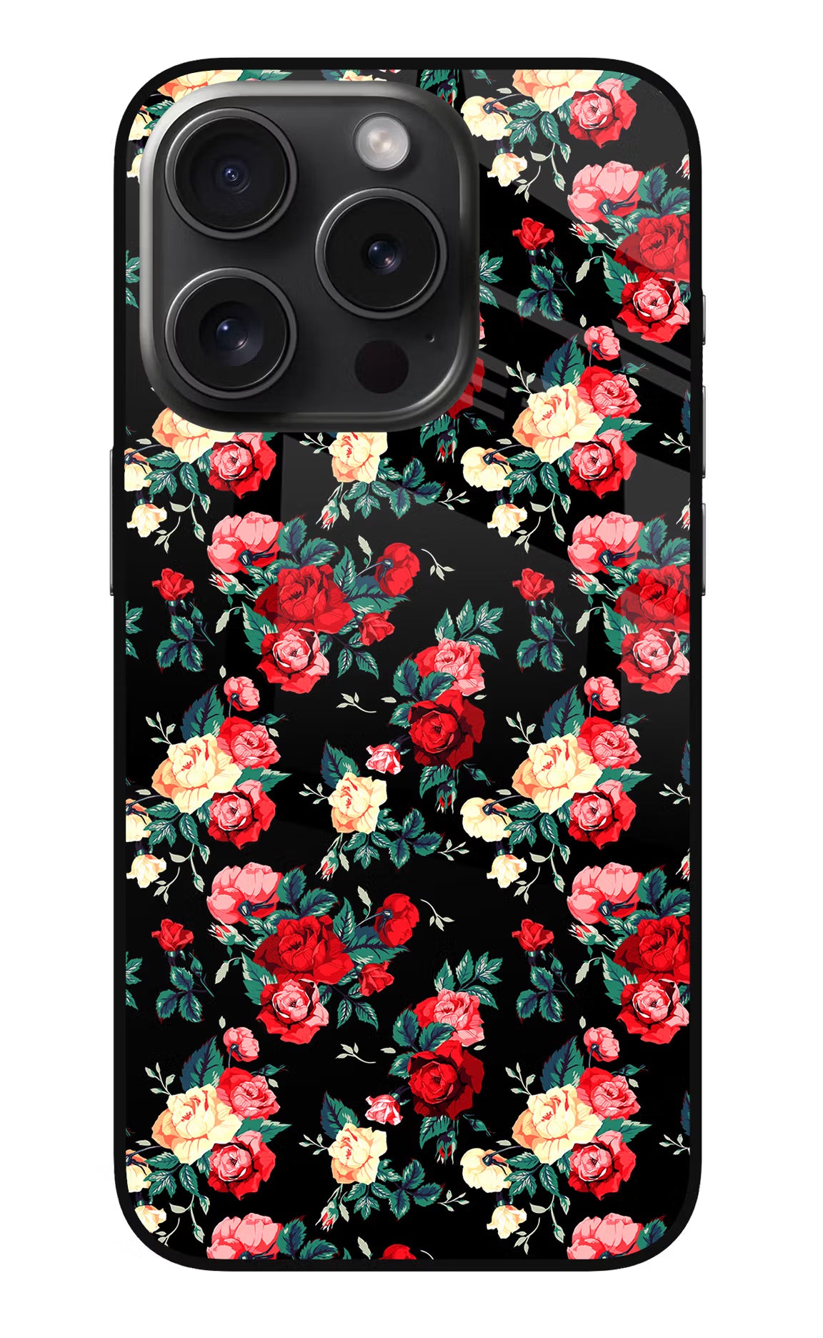 Rose Pattern iPhone 15 Pro Glass Case - Rose Pattern iPhone 15 Pro Glass Case Rose Pattern iPhone 15 Pro Glass Case