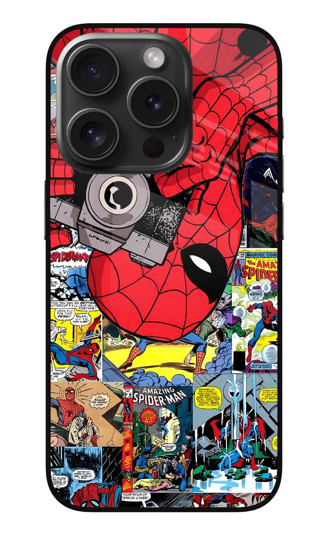 Spider Man iPhone 15 Pro Glass Case - Spider Man iPhone 15 Pro Glass Case Spider Man iPhone 15 Pro Glass Case
