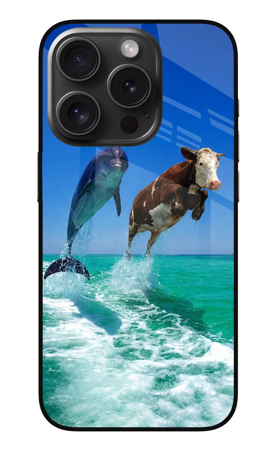 Dolphin vs Cow iPhone 15 Pro Glass Case - Dolphin vs Cow iPhone 15 Pro Glass Case Dolphin vs Cow iPhone 15 Pro Glass Case