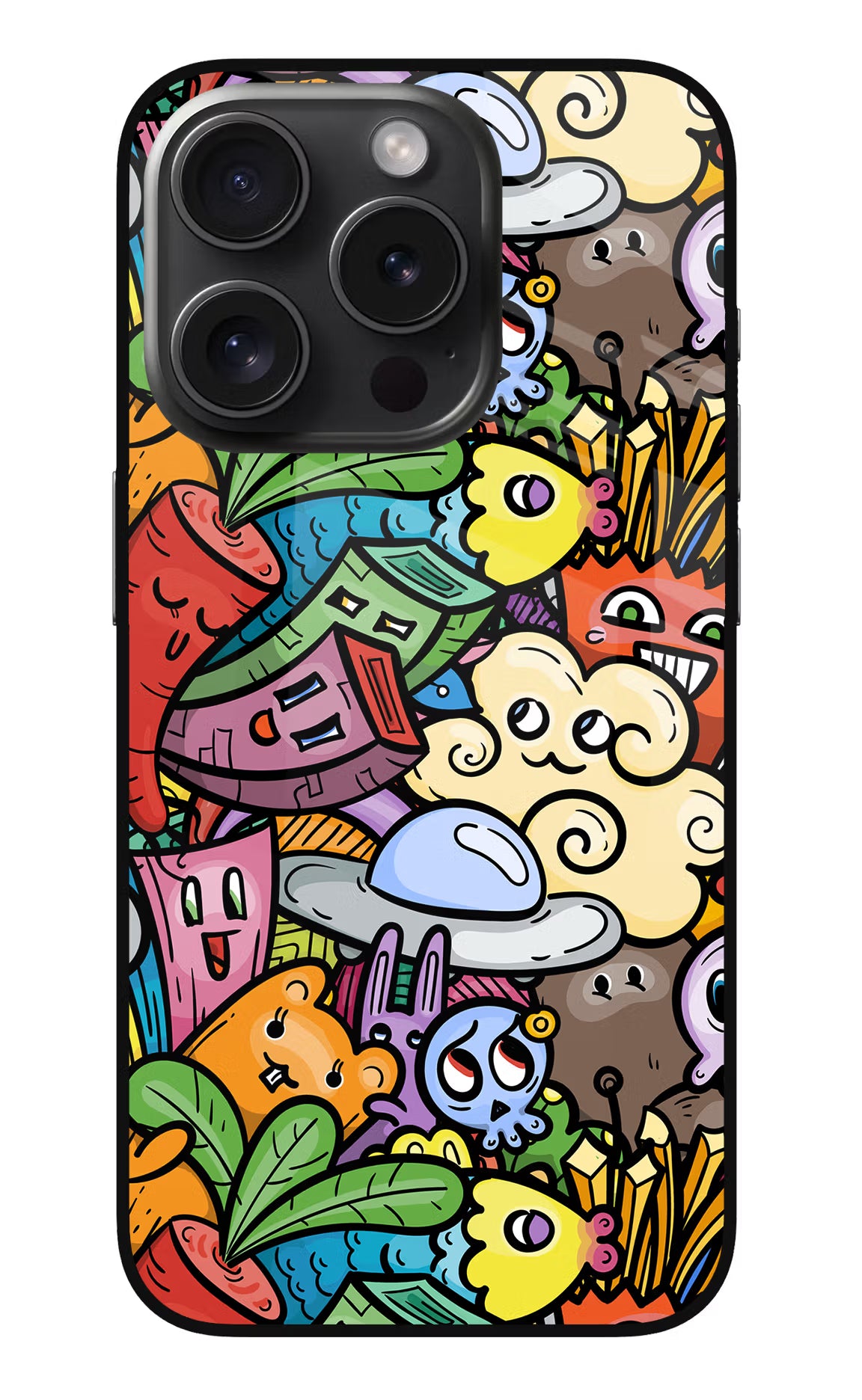 Veggie Doodle iPhone 15 Pro Max Glass Case - Veggie Doodle iPhone 15 Pro Max Glass Case Veggie Doodle iPhone 15 Pro Max Glass Case